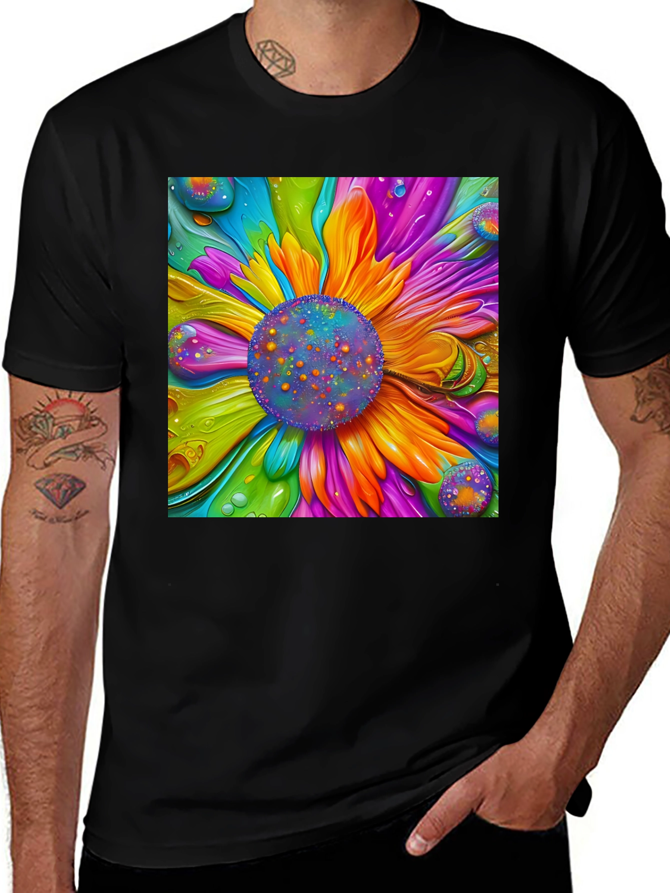 Variant 27 of Psychedelic Floral Graphic T-Shirt - Colorful Flower Tee