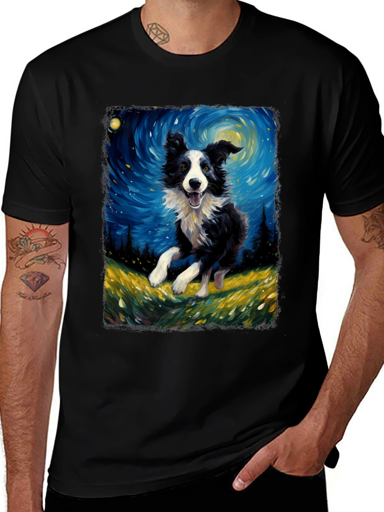 Border Collie Van Gogh Style T-Shirt