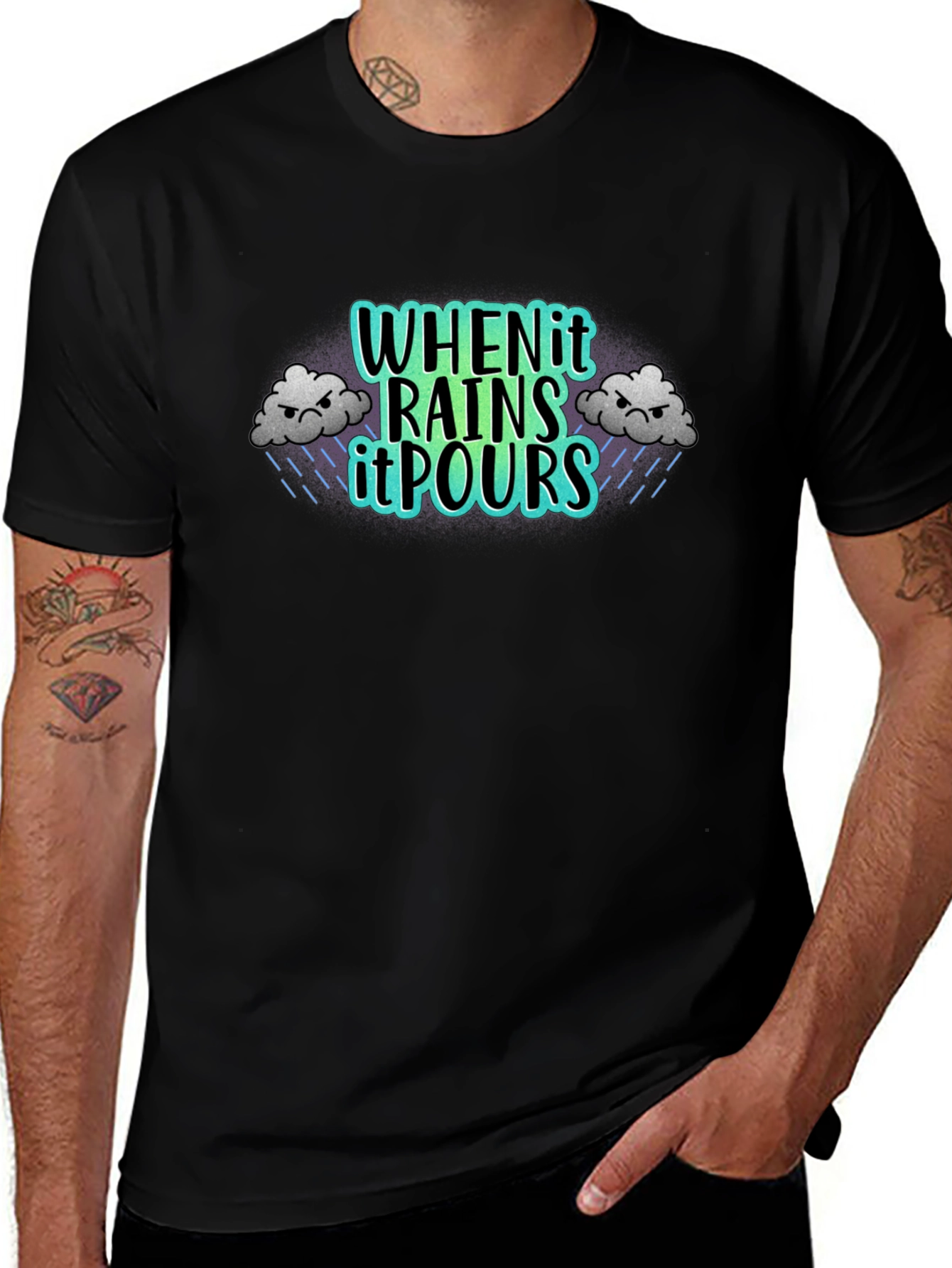 Variant 30 of When it Rains, it Pours Black T-Shirt
