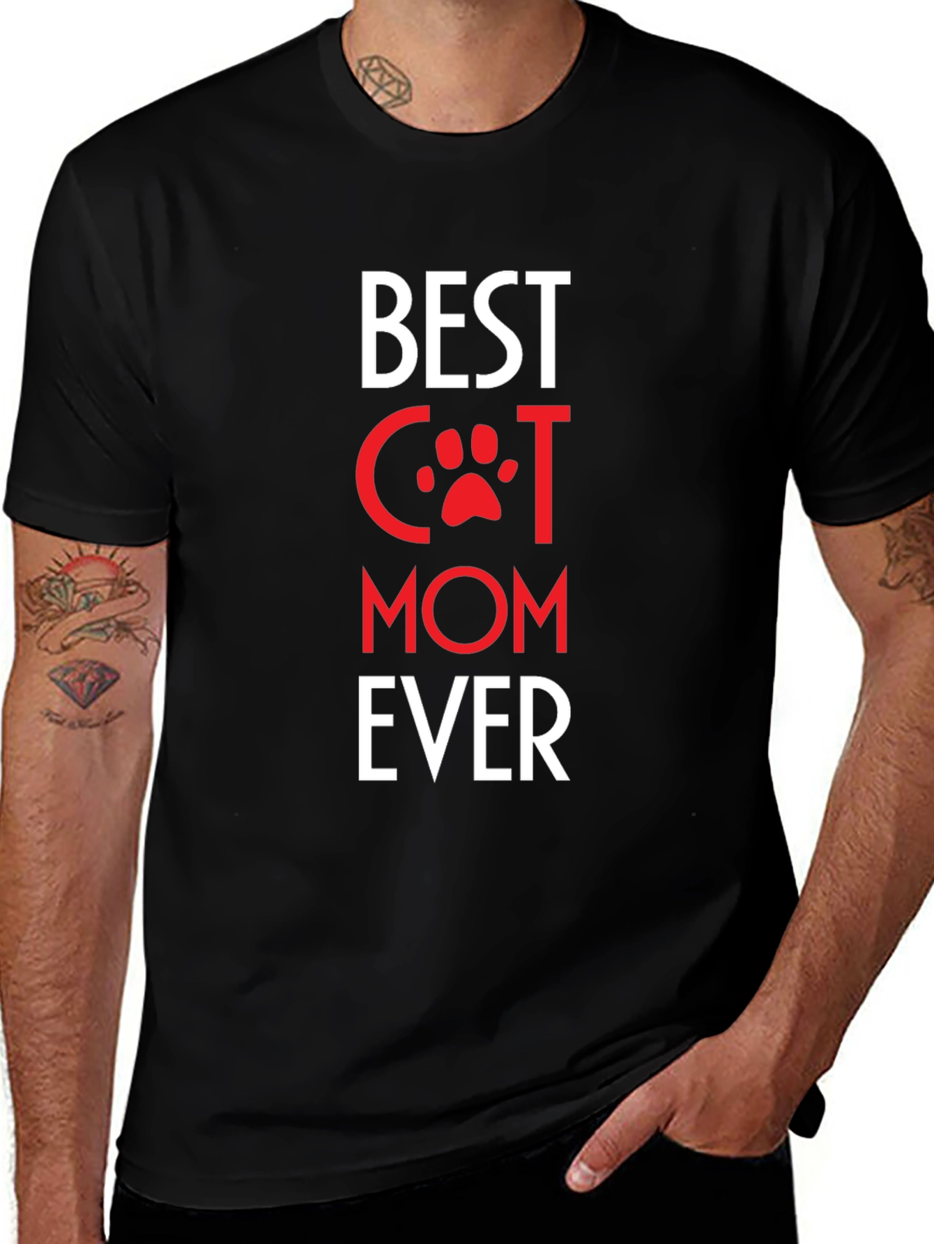 Variant 20 of Best Cat Mom Ever Graphic Tee - Black Cotton Shirt