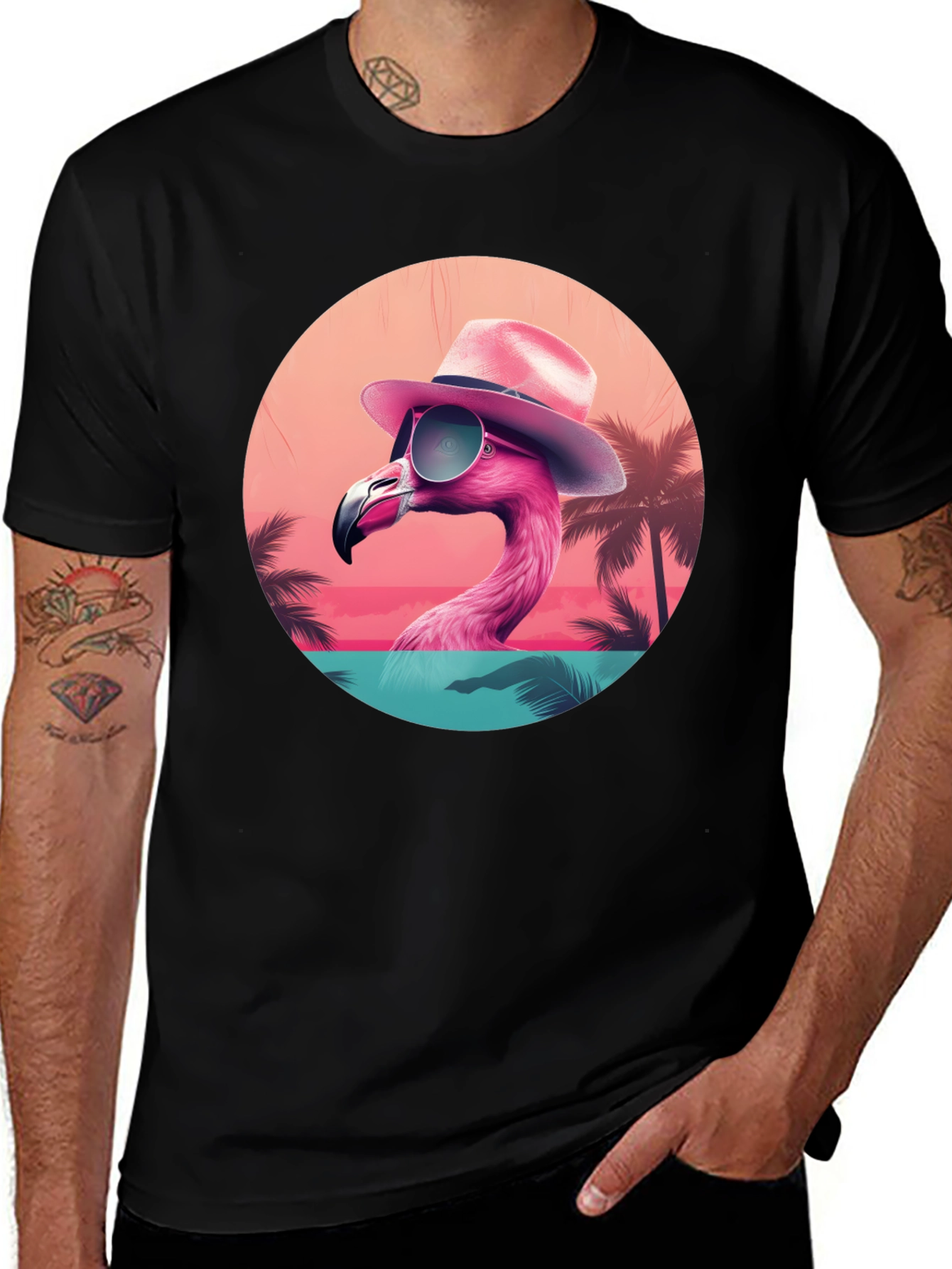 Black Cool Flamingo T-Shirt main image