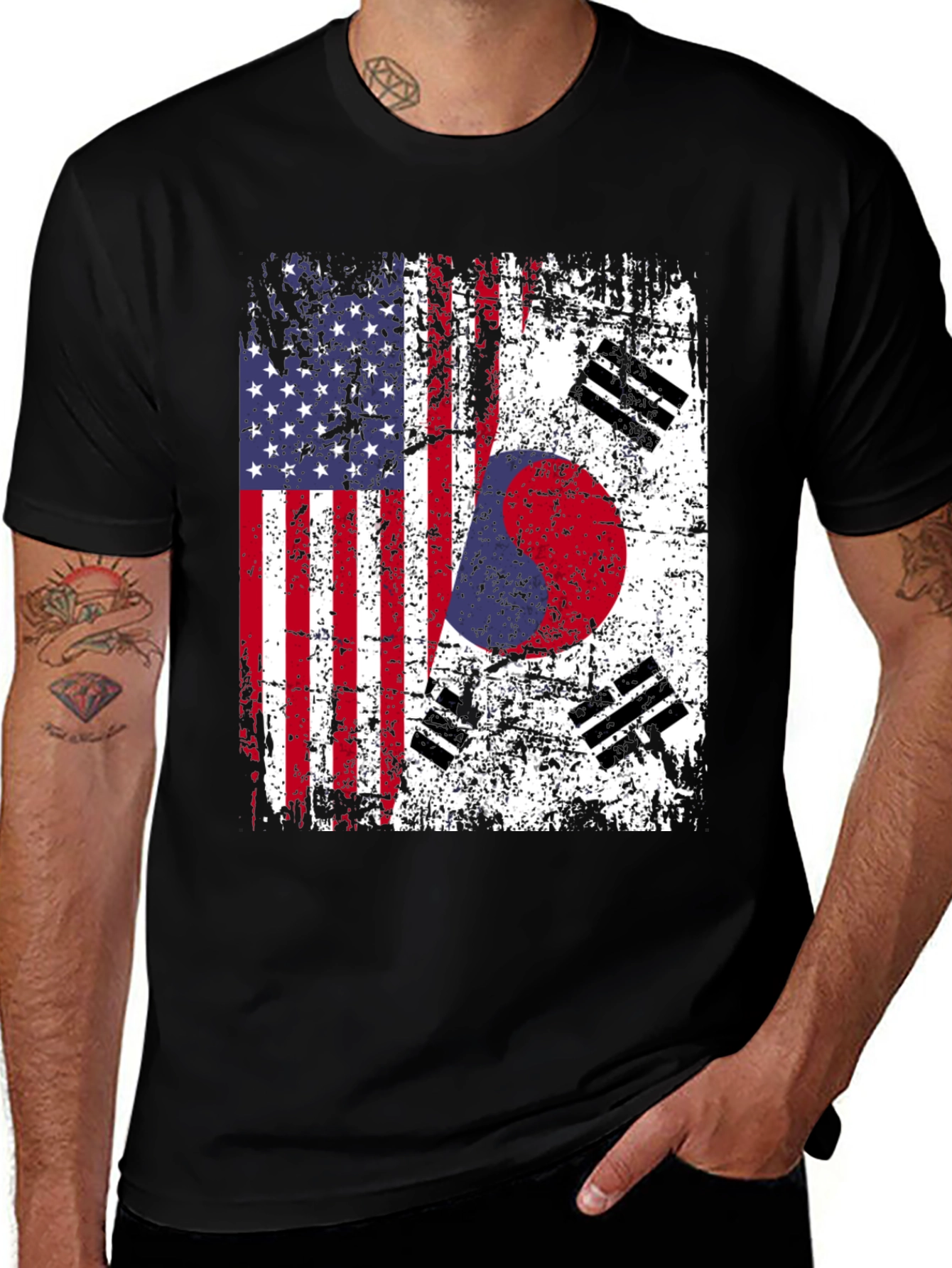 USA & South Korea Flag Distressed T-Shirt
