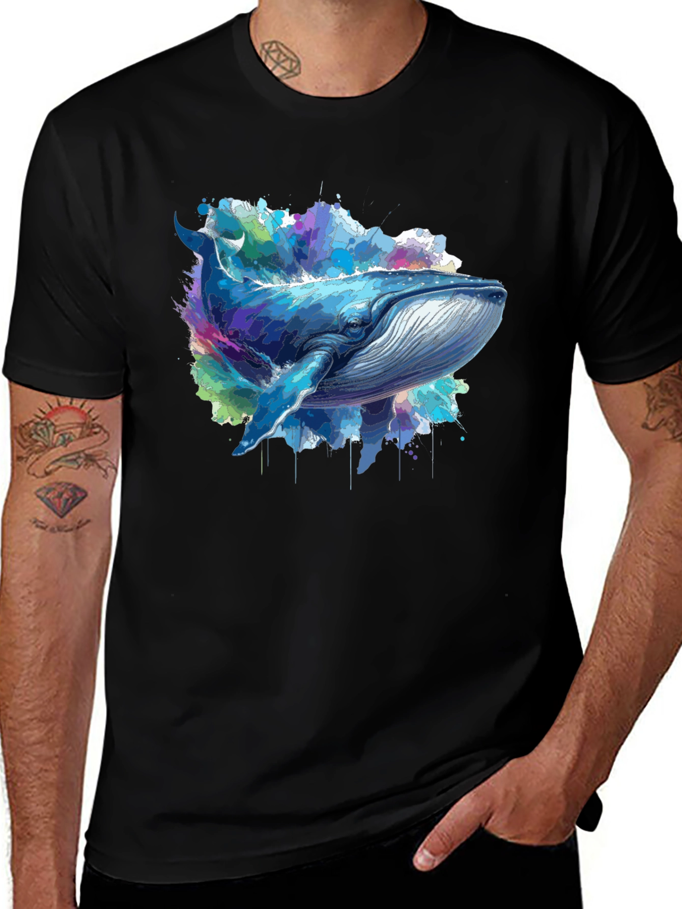 Variant 9 of Whale Graphic Tee - Artistic Blue Whale Design