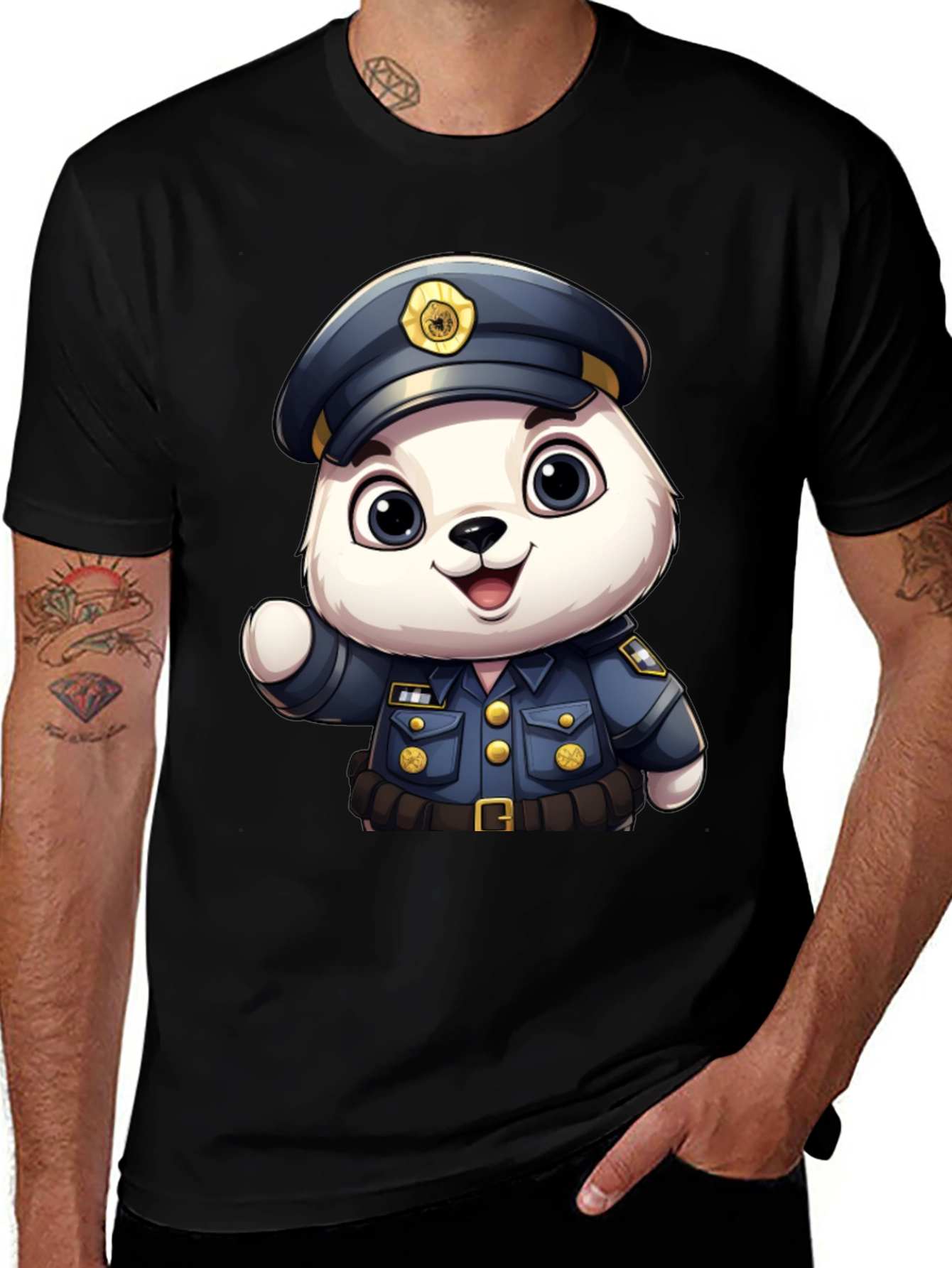 Variant 13 of Cute Police Bear T-Shirt: Premium Black Cotton
