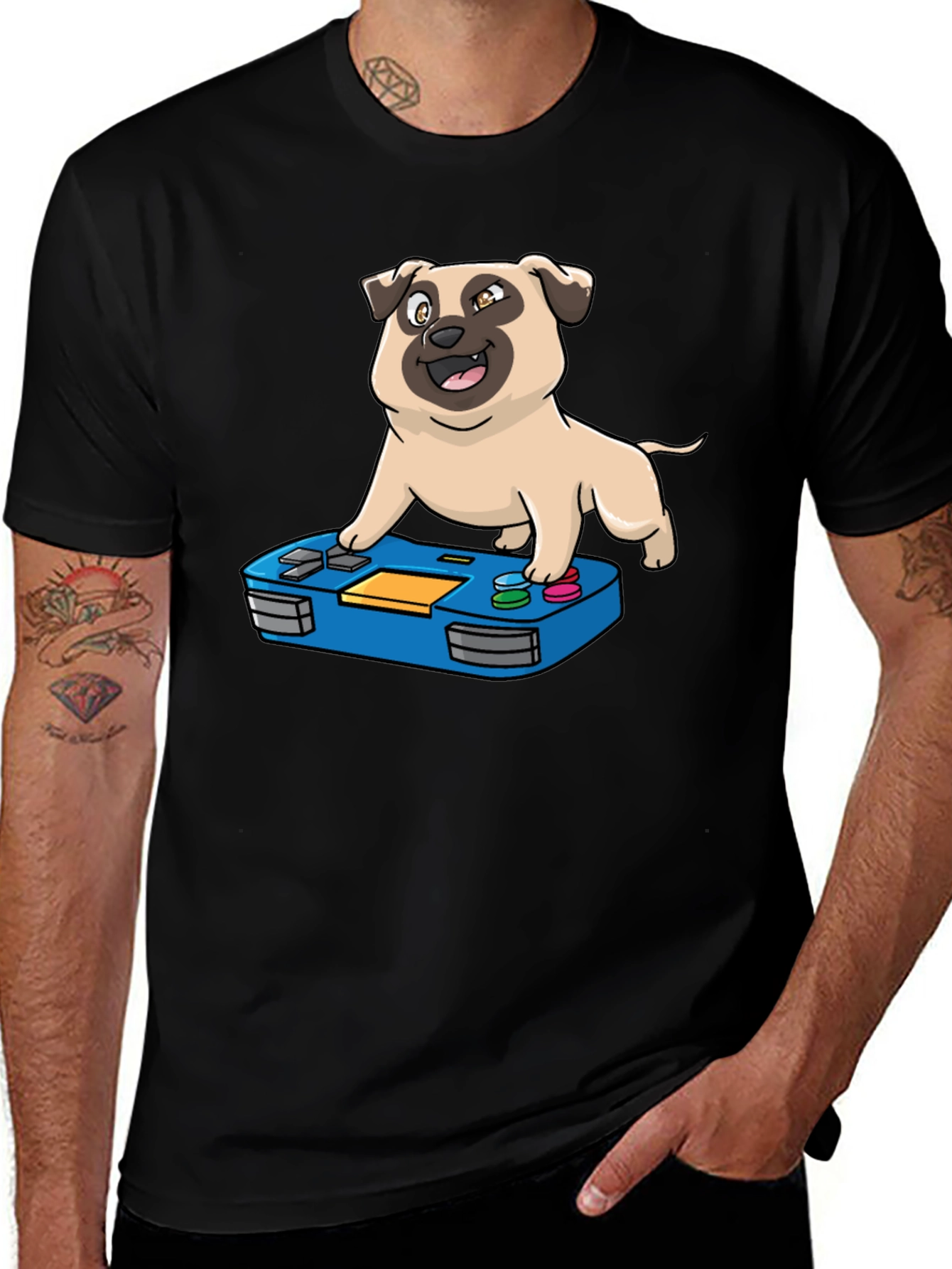 Variant 23 of Gamer Pug Graphic T-Shirt - Black