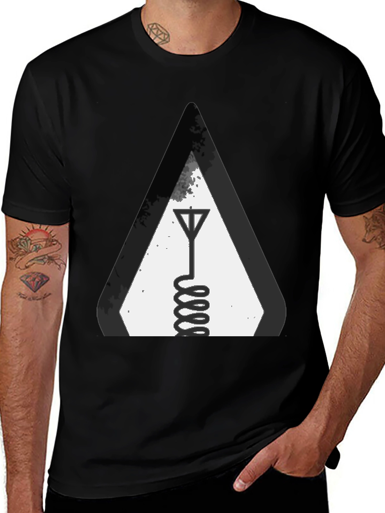 Antenna Warning Sign Graphic Tee - Black