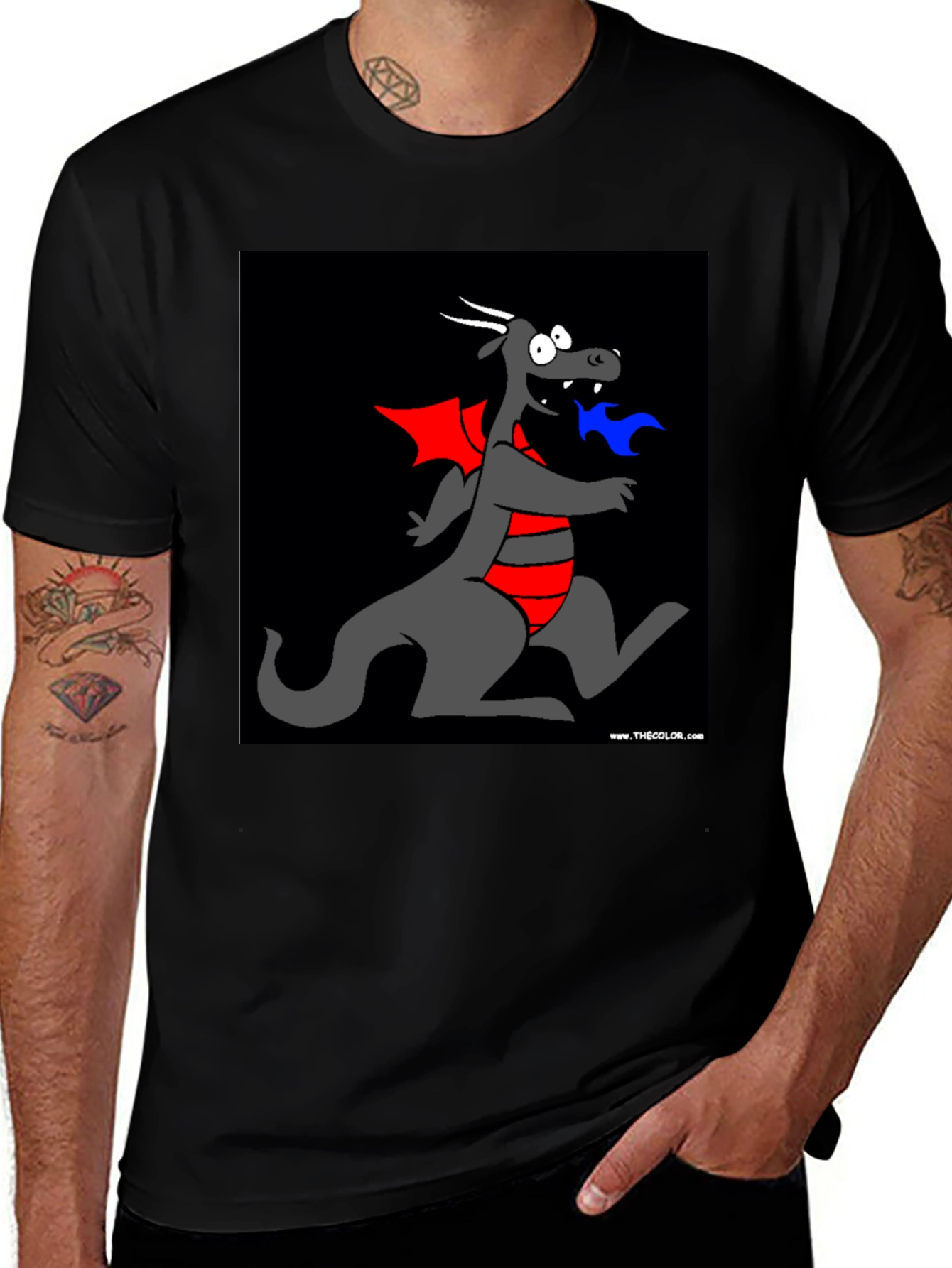 Variant 22 of Cartoon Dragon Graphic Tee - Black T-Shirt