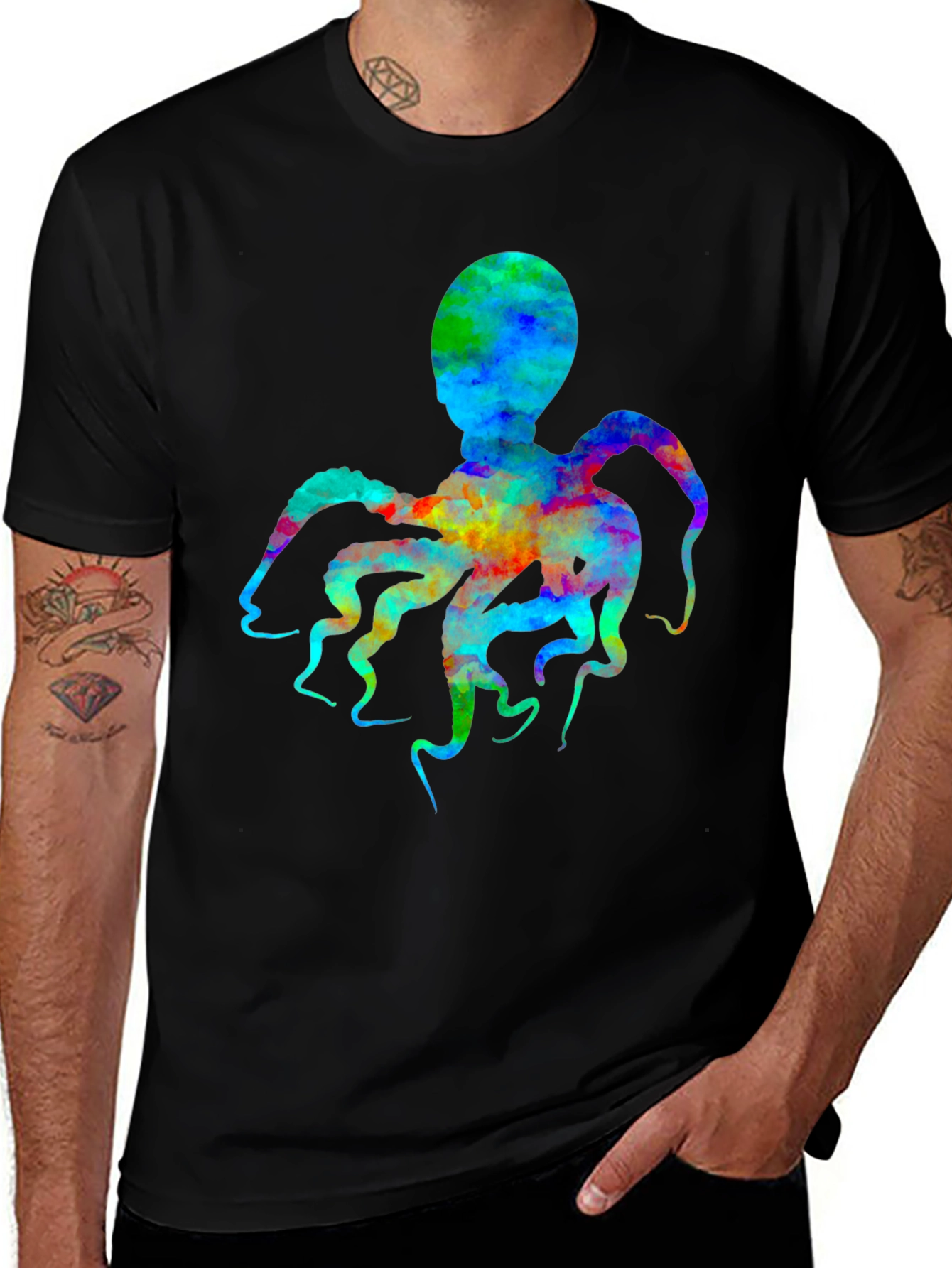Variant 8 of Vibrant Octopus Graphic Tee - Unique Watercolor Design