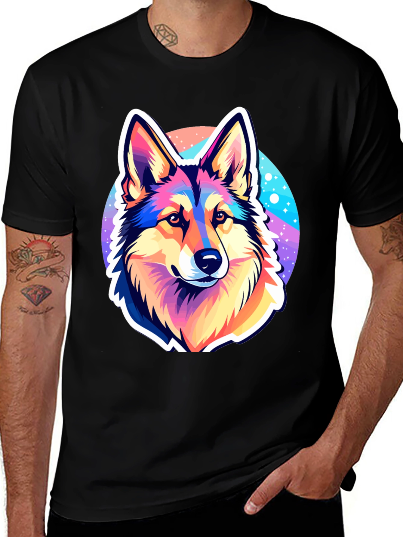 Variant 8 of Colorful Wolf Graphic Tee - Unisex Black T-Shirt