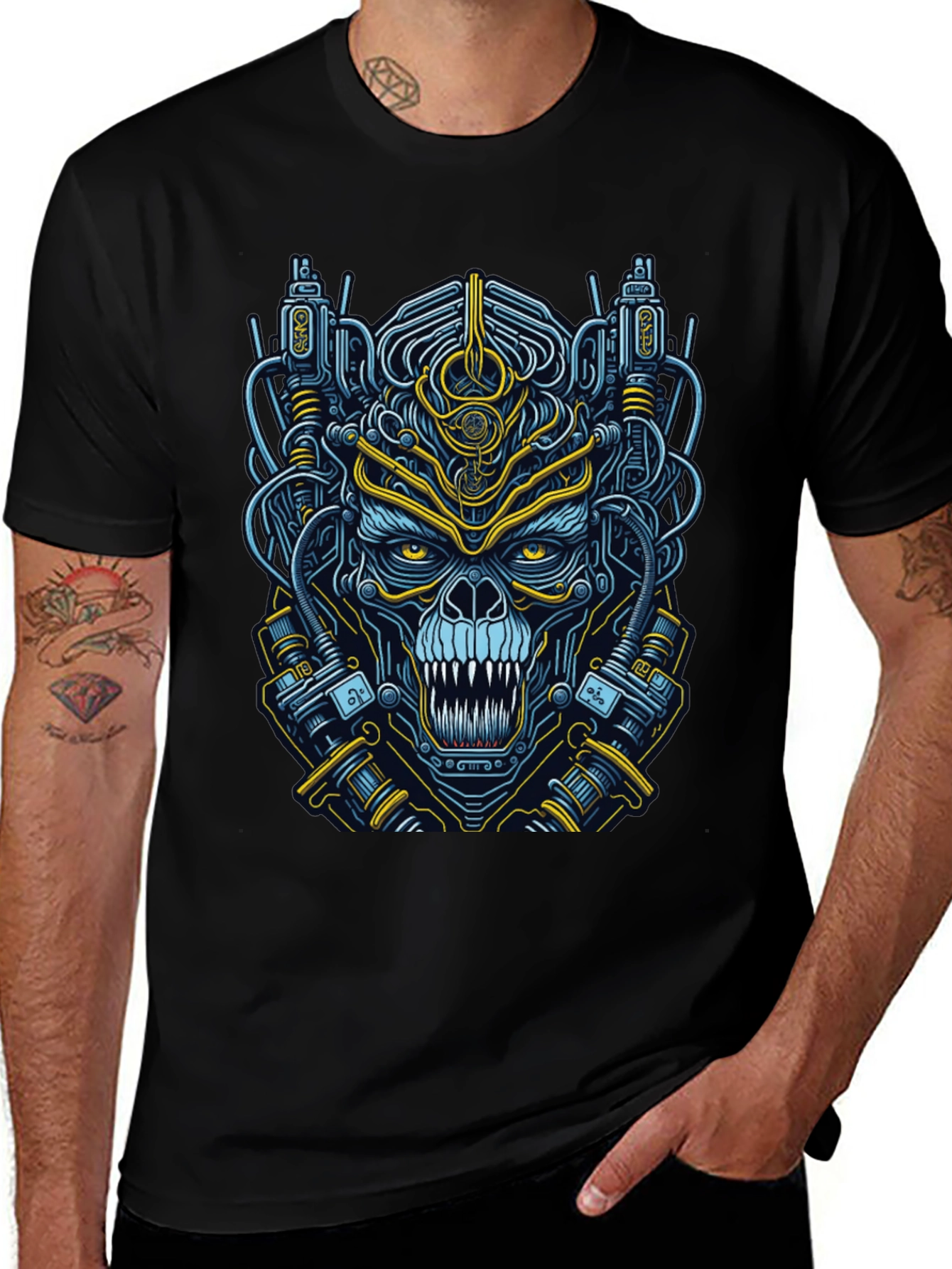 Variant 29 of Cyberpunk Skull Graphic T-Shirt - Men's Black Tee