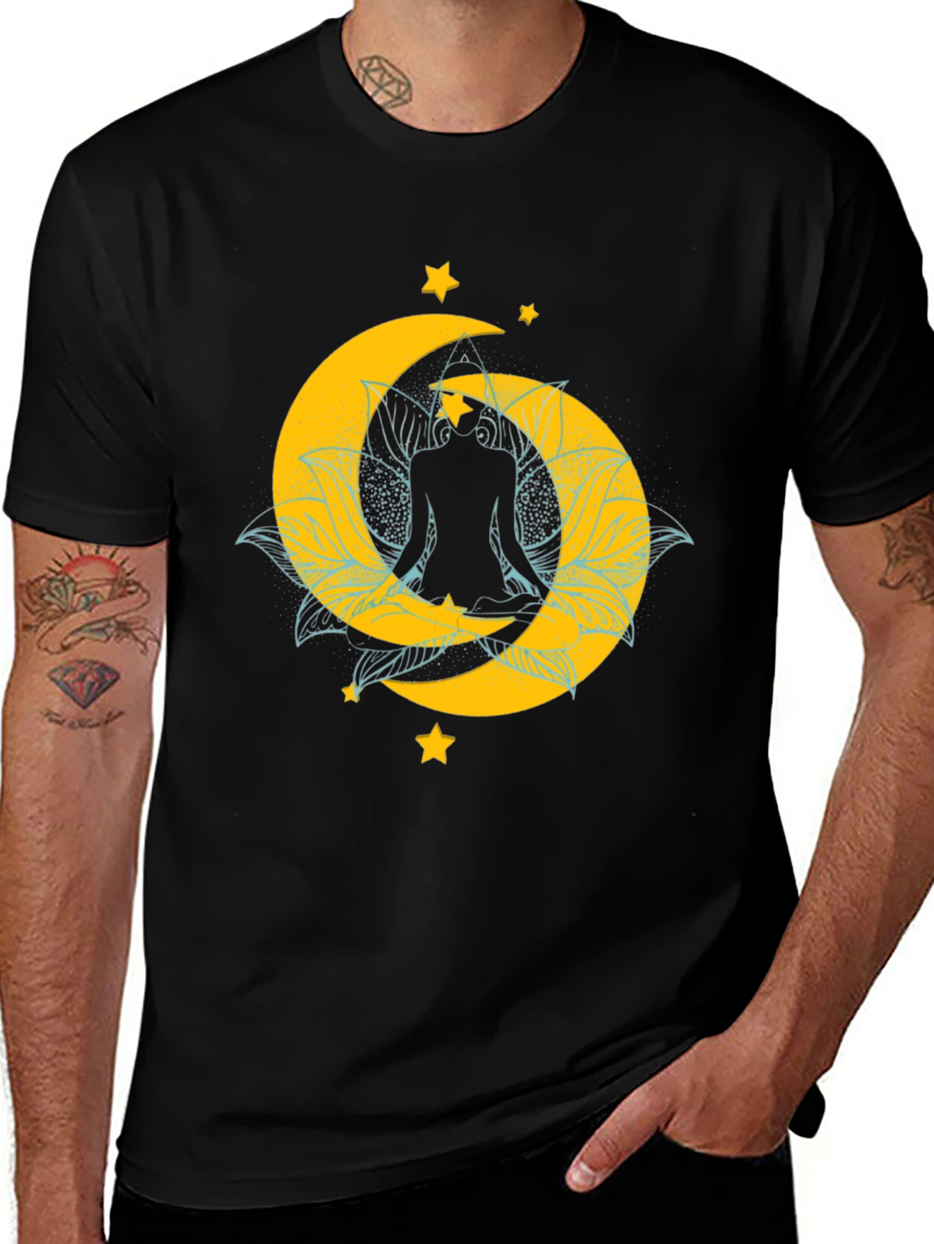 Yoga Moon & Stars Black T-Shirt