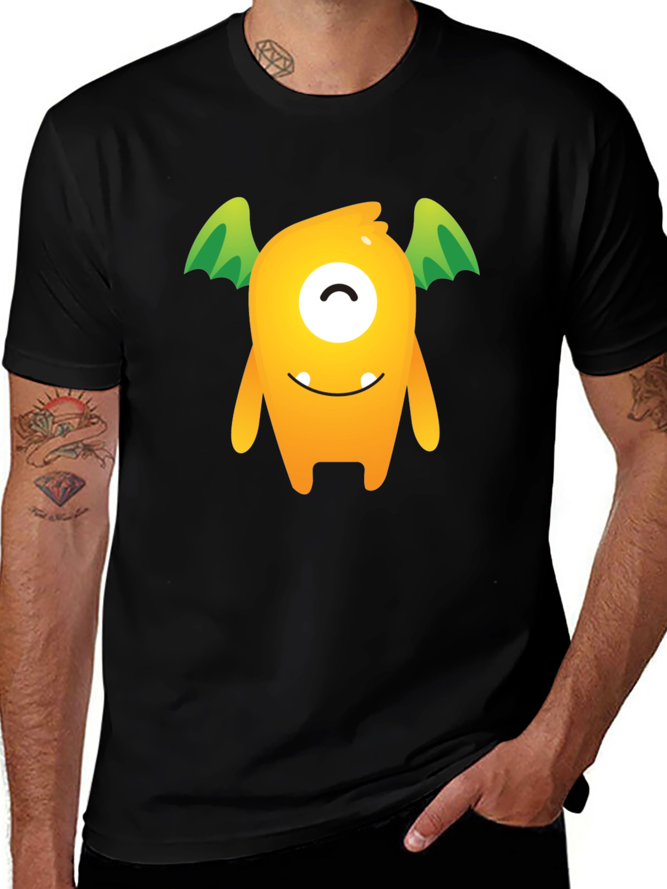 Variant 28 of Fun Cartoon Monster Graphic Tee - Black