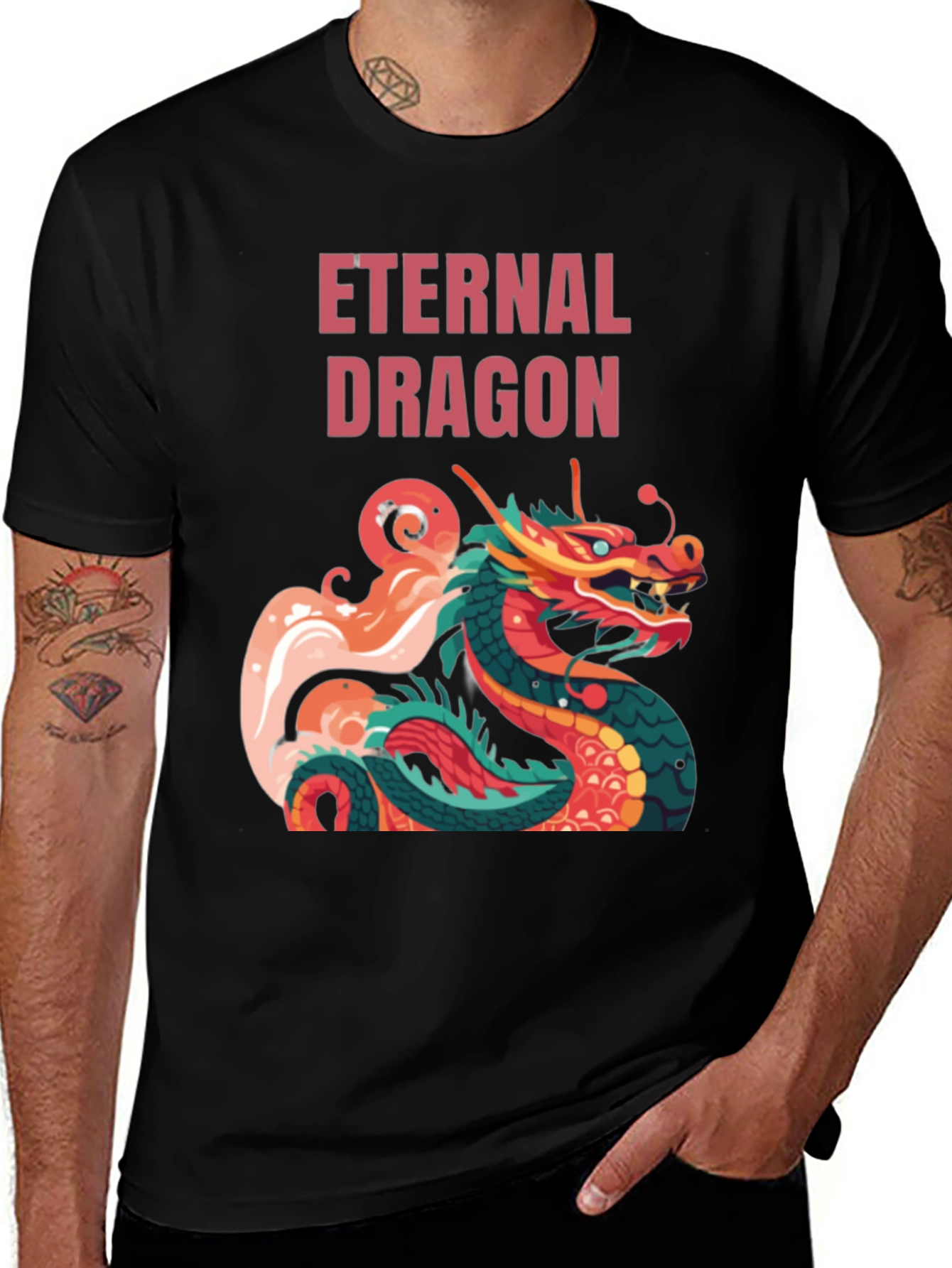 Variant 7 of Eternal Dragon Graphic Tee - Black Cotton T-Shirt