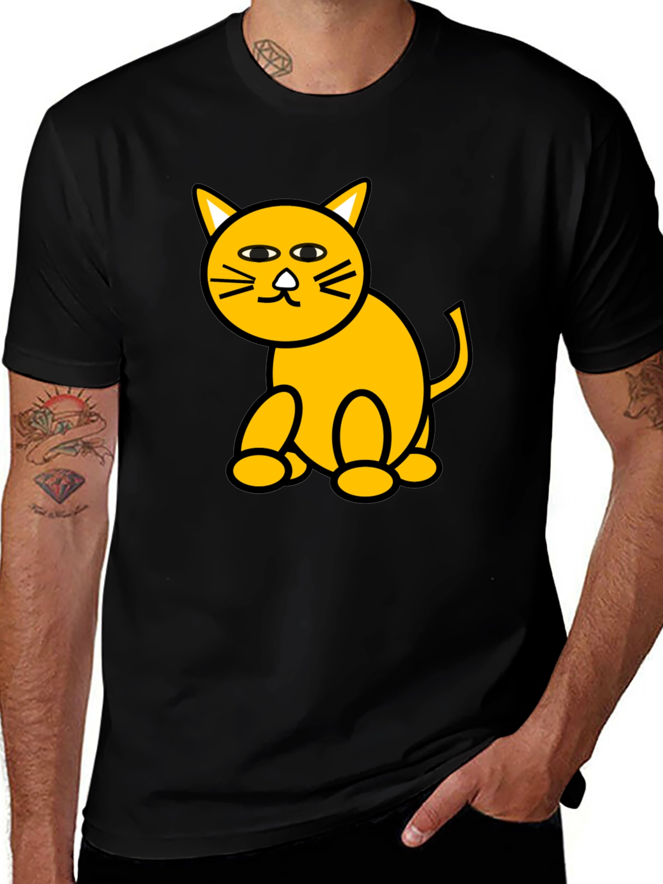 Variant 24 of Funny Cat Graphic Tee - Black Cotton T-Shirt