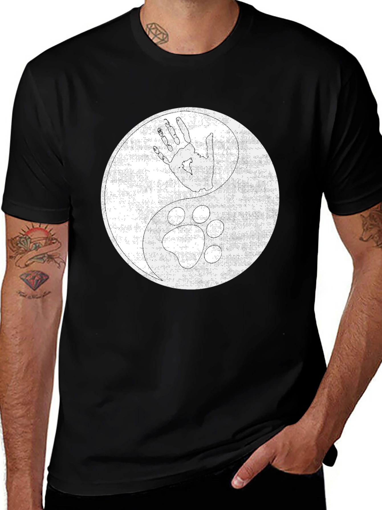 Yin Yang Hand & Paw Print T-Shirt