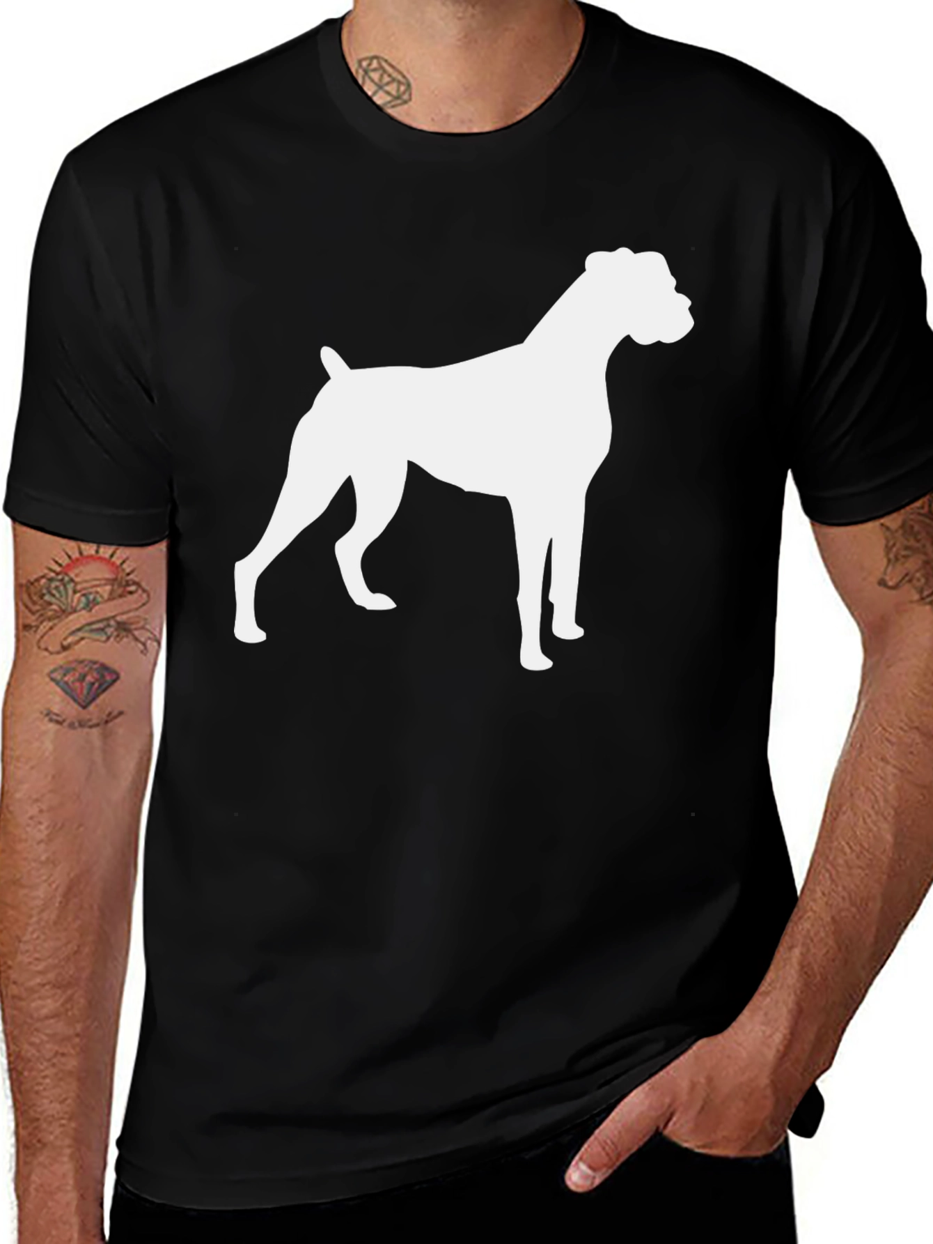Variant 16 of Boxer Dog Silhouette T-Shirt - Black, Casual, Stylish