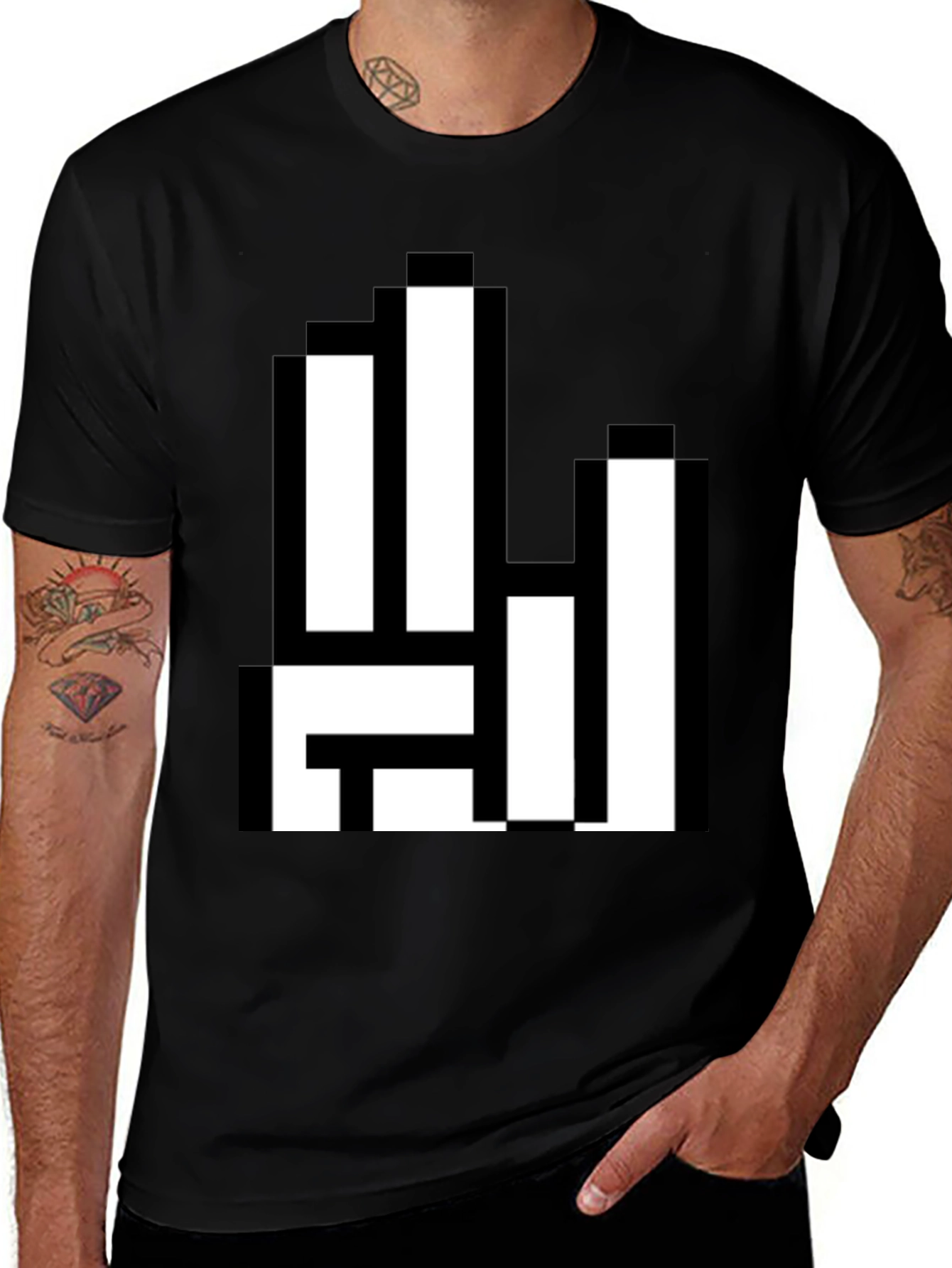 Variant 28 of Pixel Art Graph Black Tee Shirt - Casual Style
