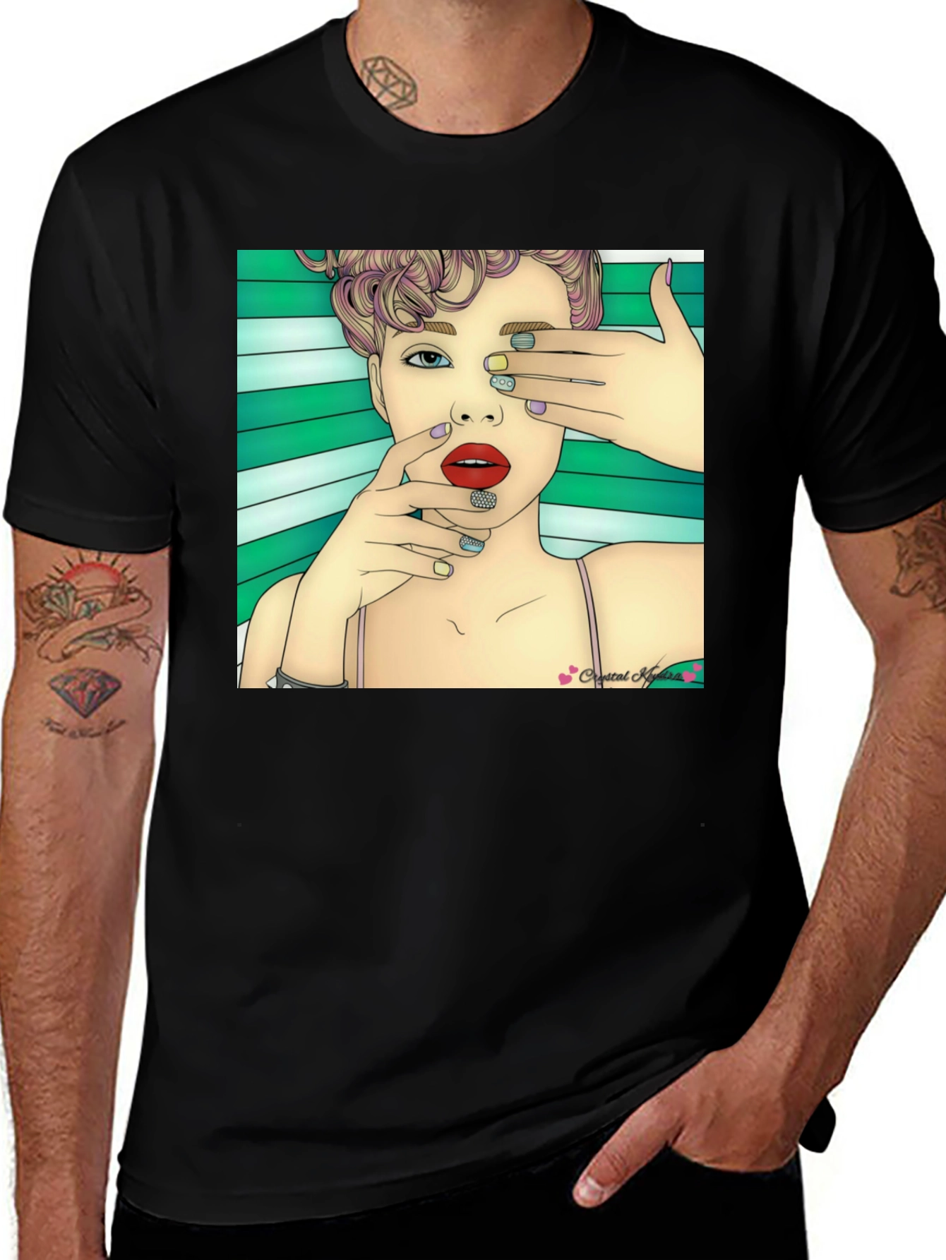 Variant 28 of Stylish Black T-Shirt with Artistic Woman Graphic