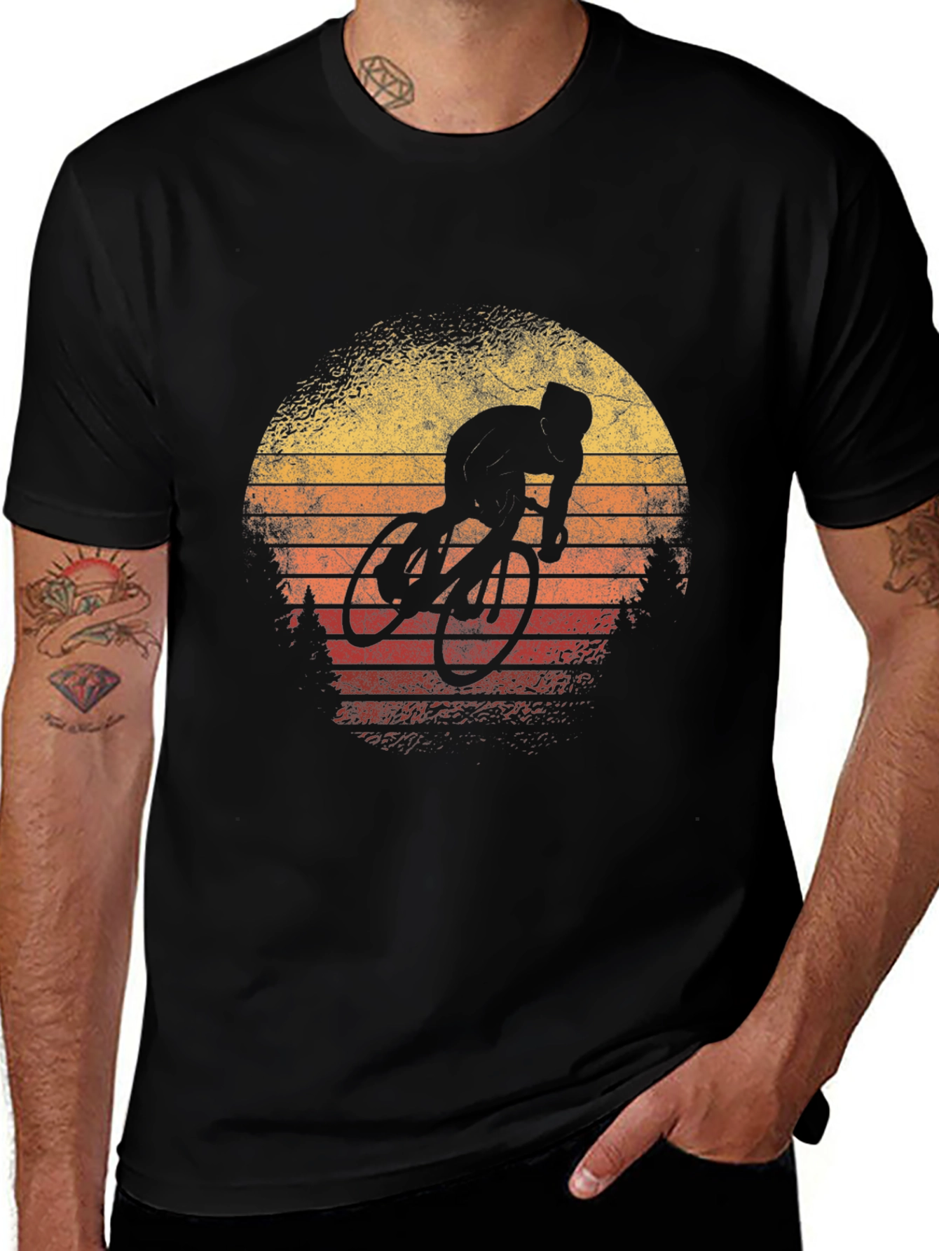 Cycling Sunset Graphic Tee - Retro Style