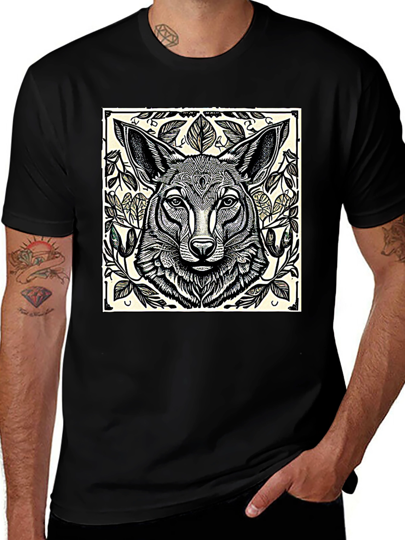 Variant 5 of Coyote Print Black T-Shirt - Nature Inspired Graphic Tee