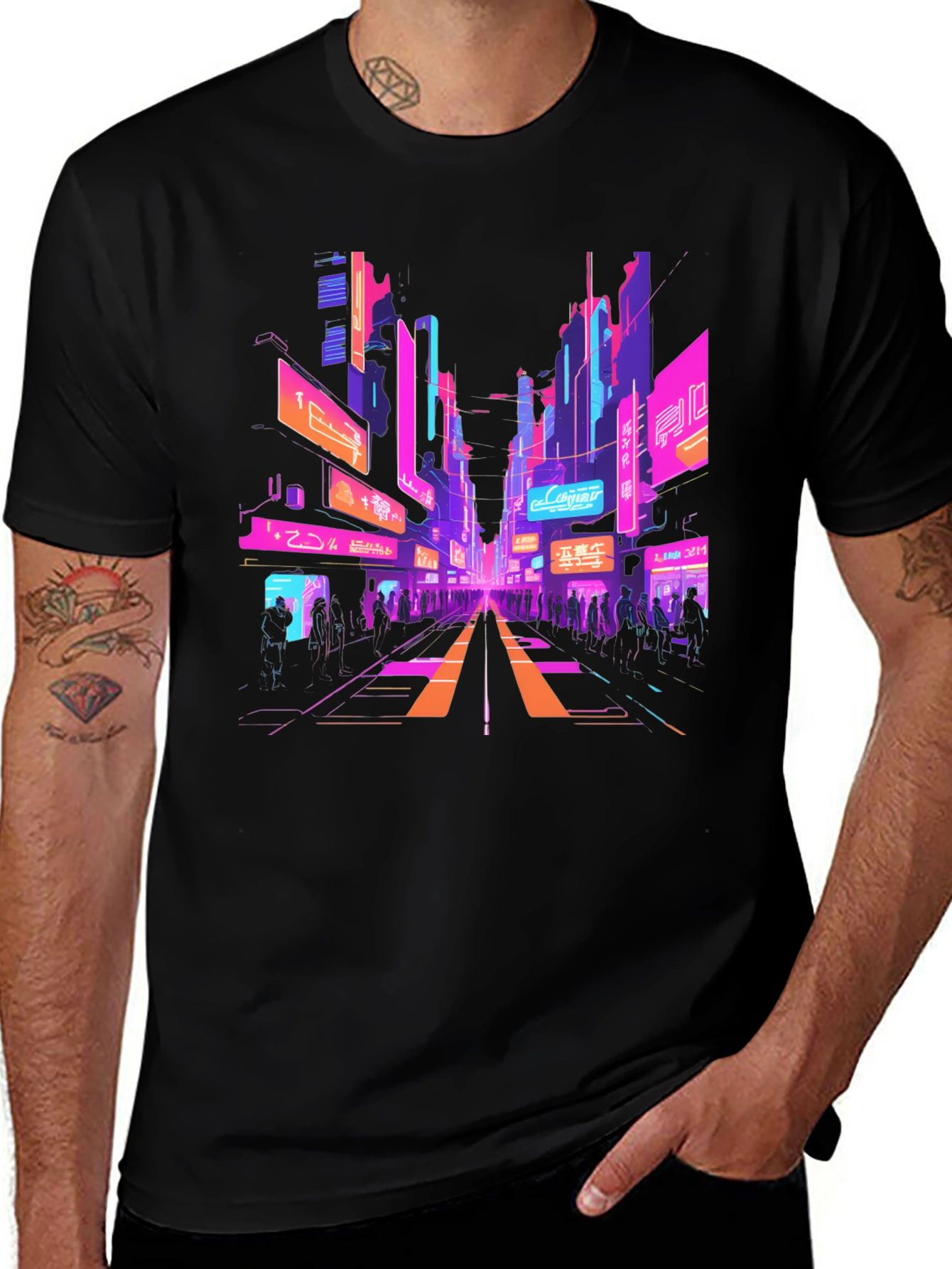 Black Cyberpunk Cityscape Graphic Tee main image