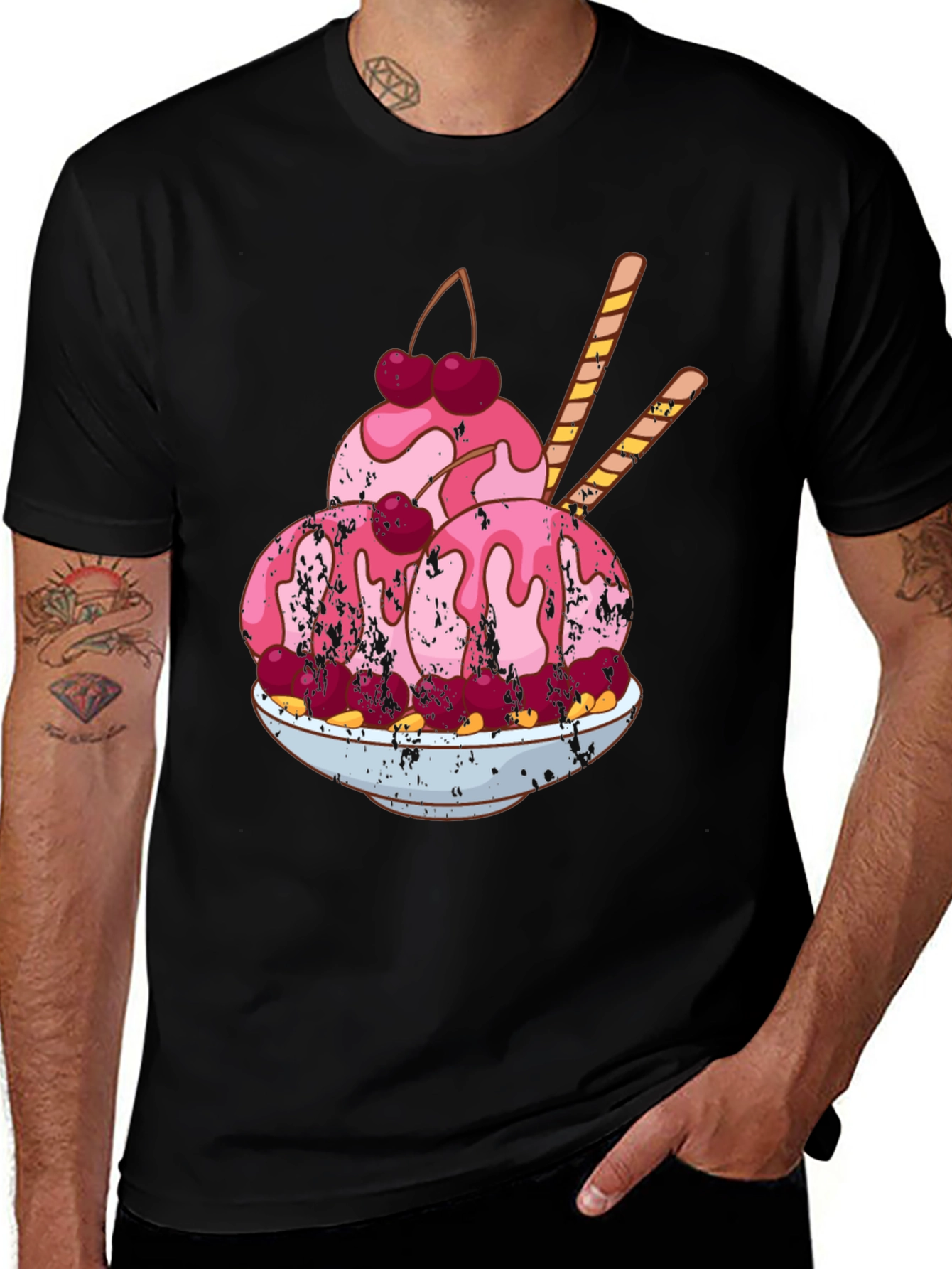 Black Ice Cream Sundae Graphic T-Shirt - Fun Foodie Tee main image