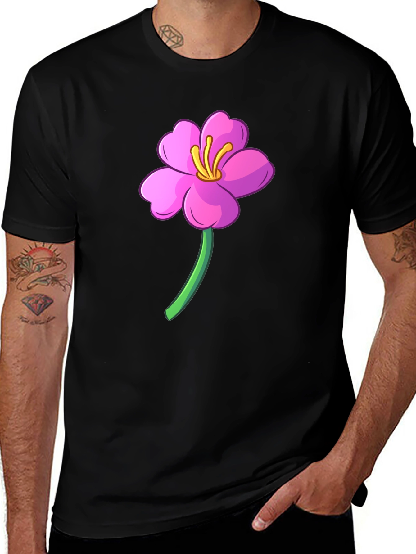 Variant 24 of Pink Flower Graphic Black T-Shirt