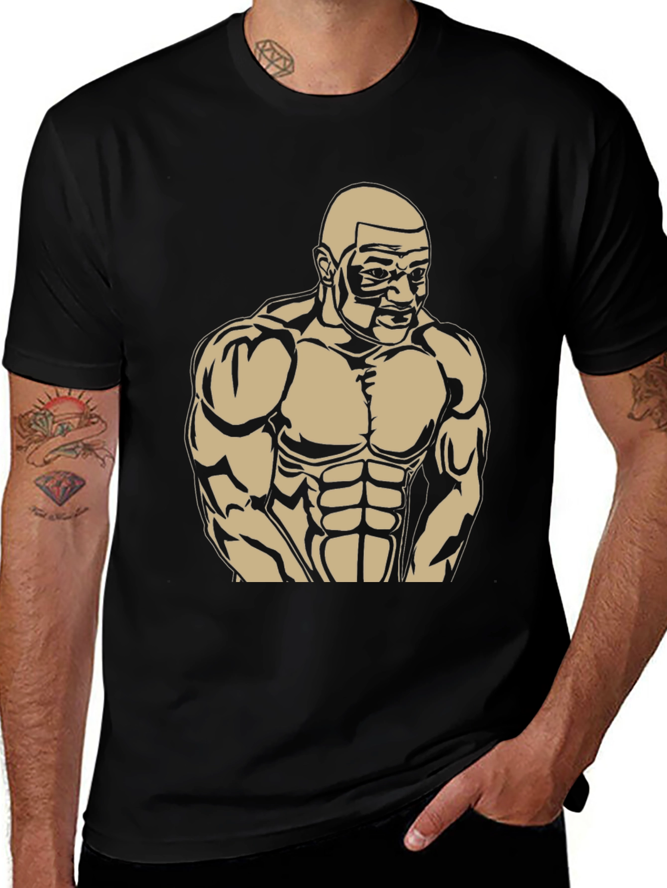 Variant 29 of Muscle Man Graphic Tee - Black Cotton T-Shirt