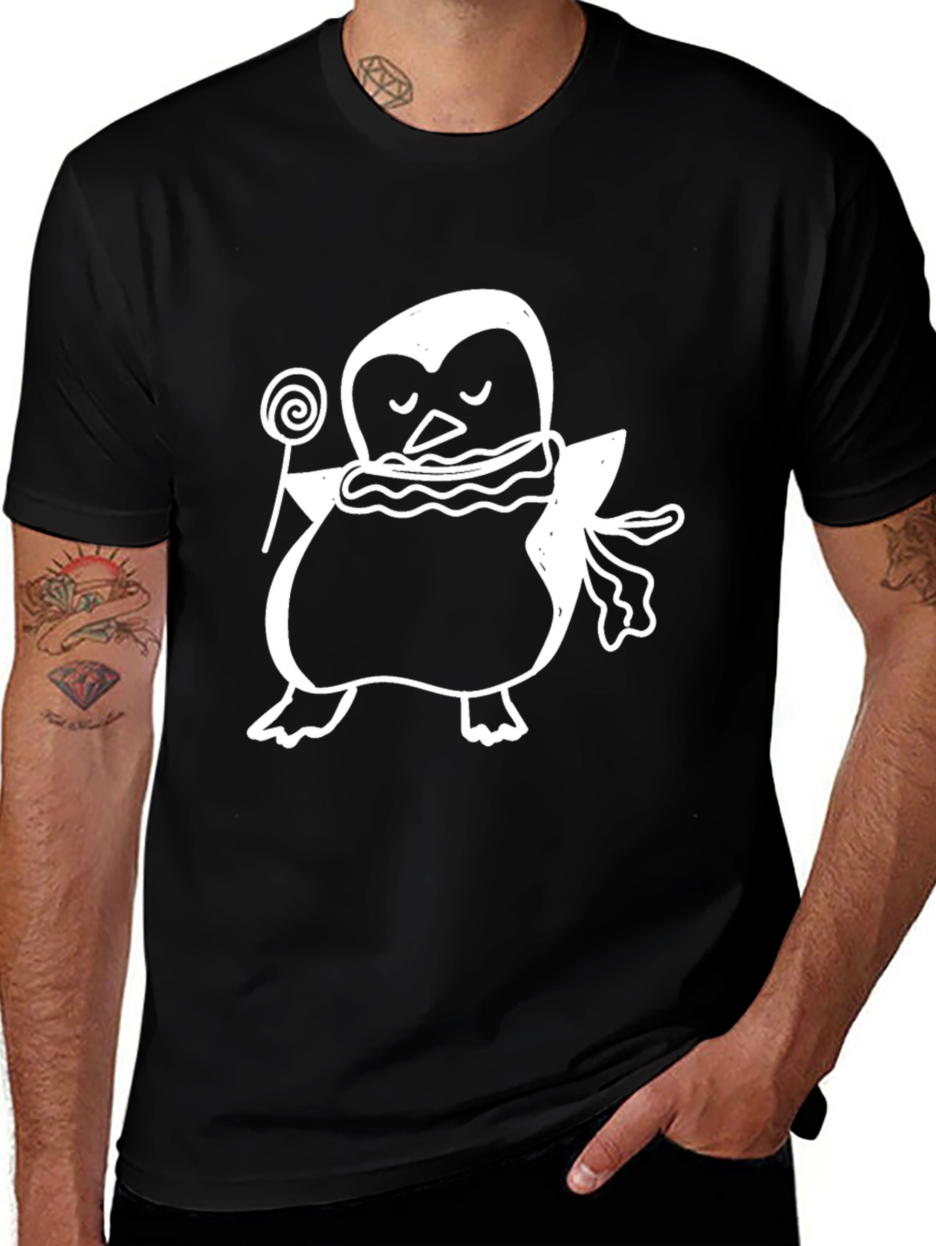 Variant 2 of Penguin Lollipop Black T-Shirt - Cute Animal Tee