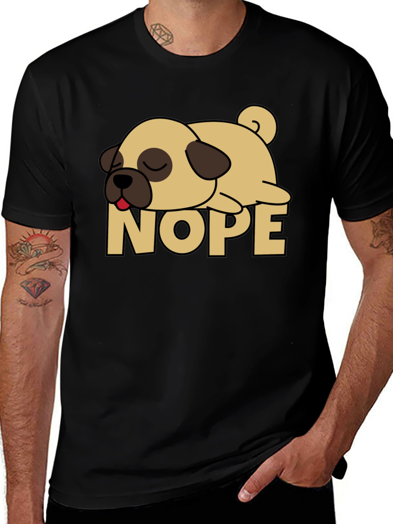 Variant 27 of Nope Lazy Pug Graphic Tee - Black