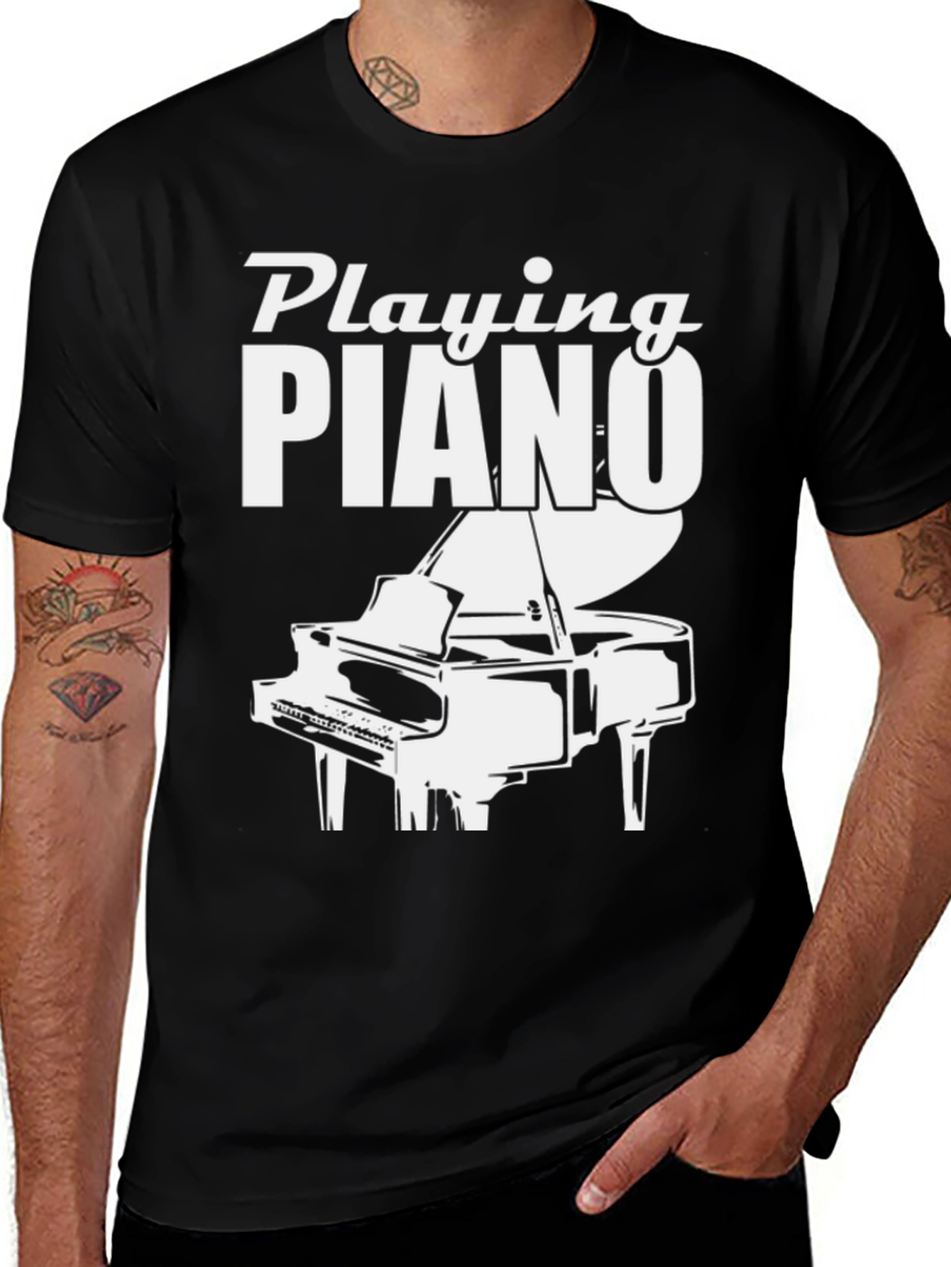 Variant 18 of Playing Piano Graphic Tee | Music Lover Shirt