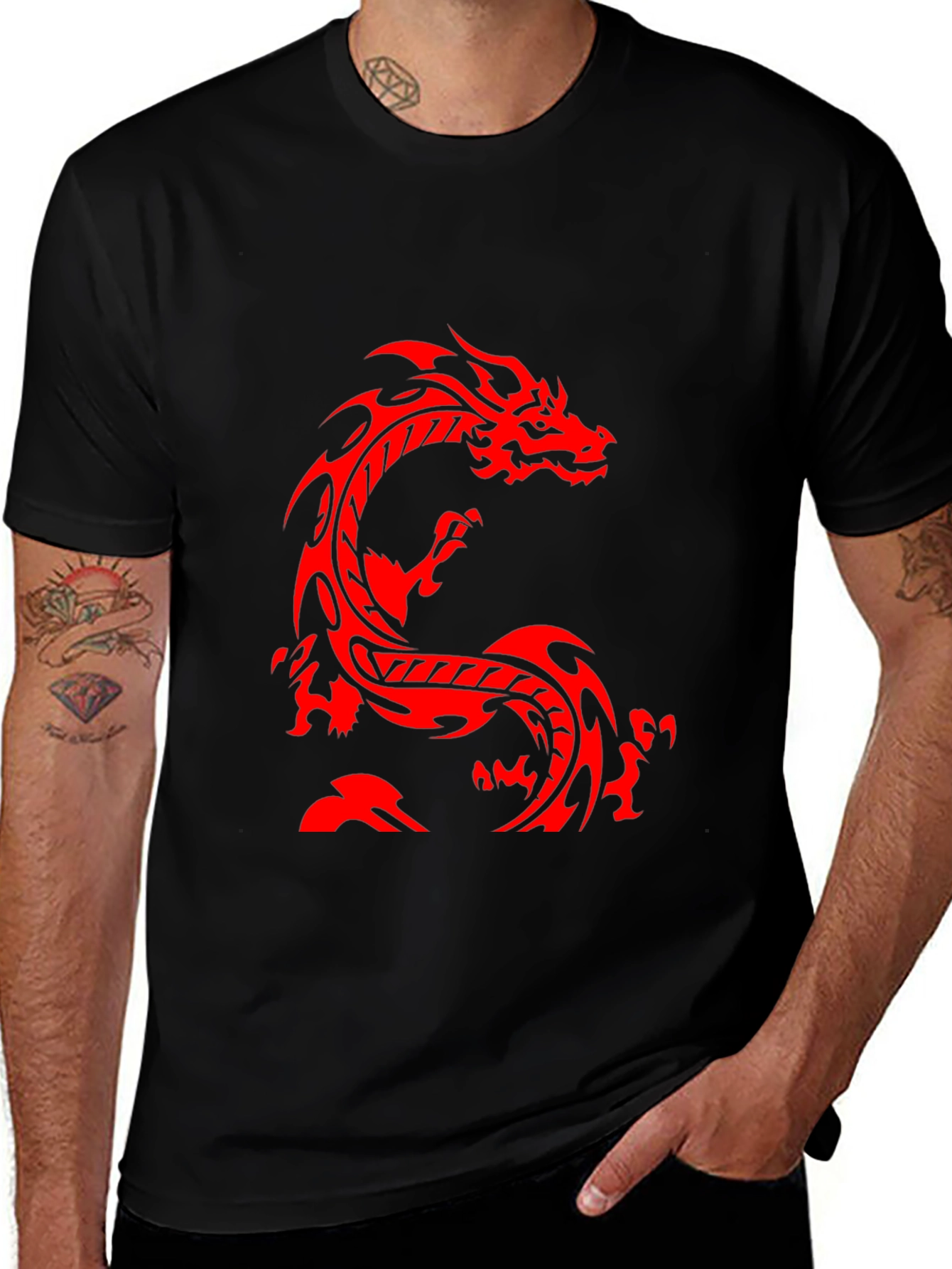Variant 19 of Red Dragon Graphic Black T-Shirt - Casual Style
