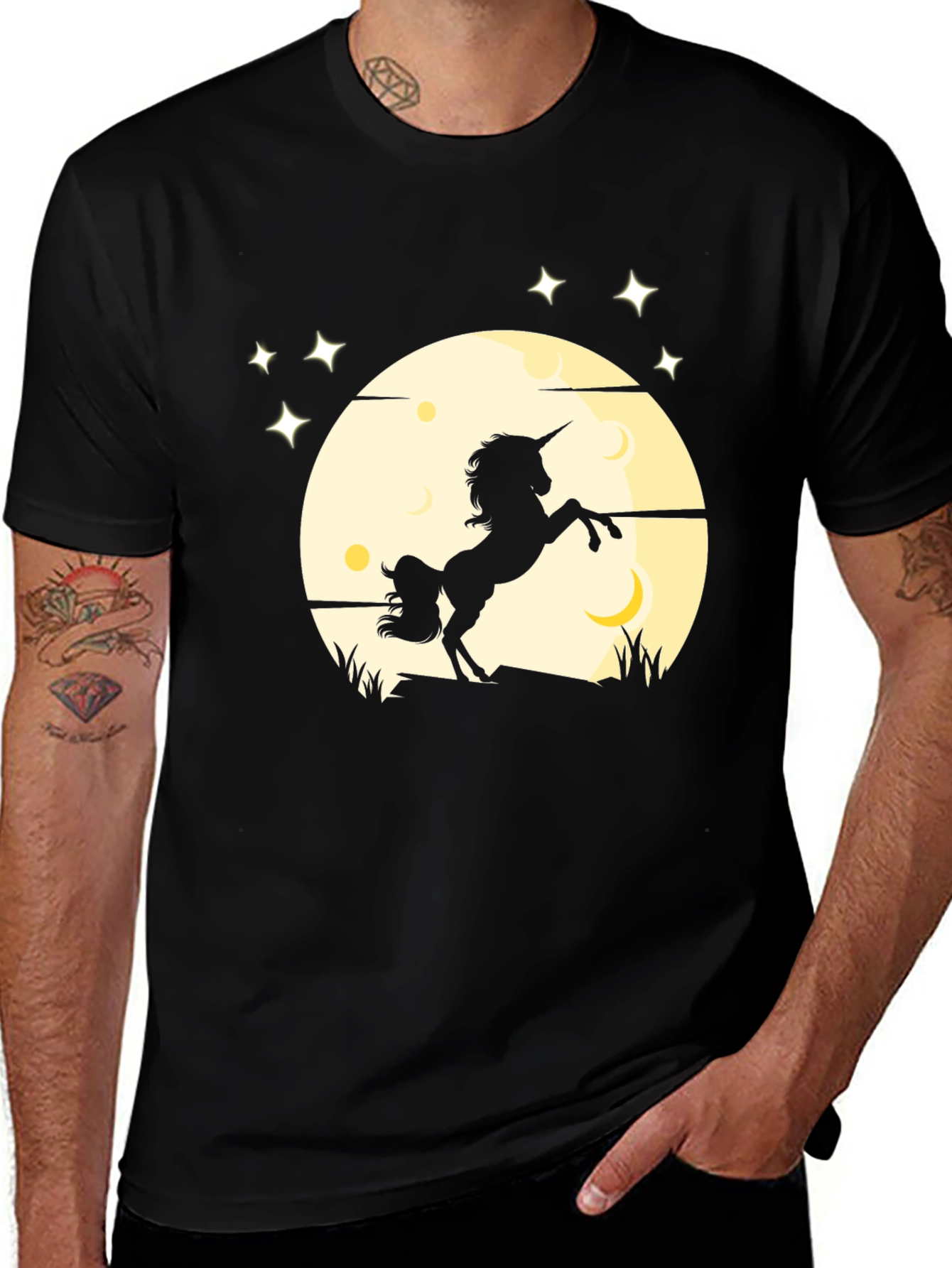 Variant 7 of Unicorn Silhouette Graphic T-Shirt - Men's Black Tee