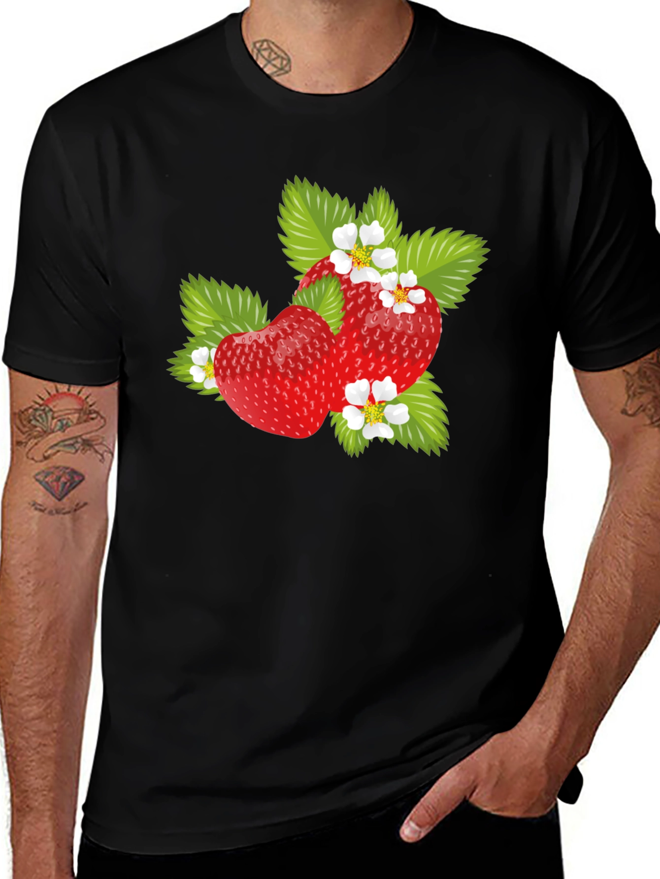 Variant 10 of Strawberry Graphic Print Men's Black T-Shirt