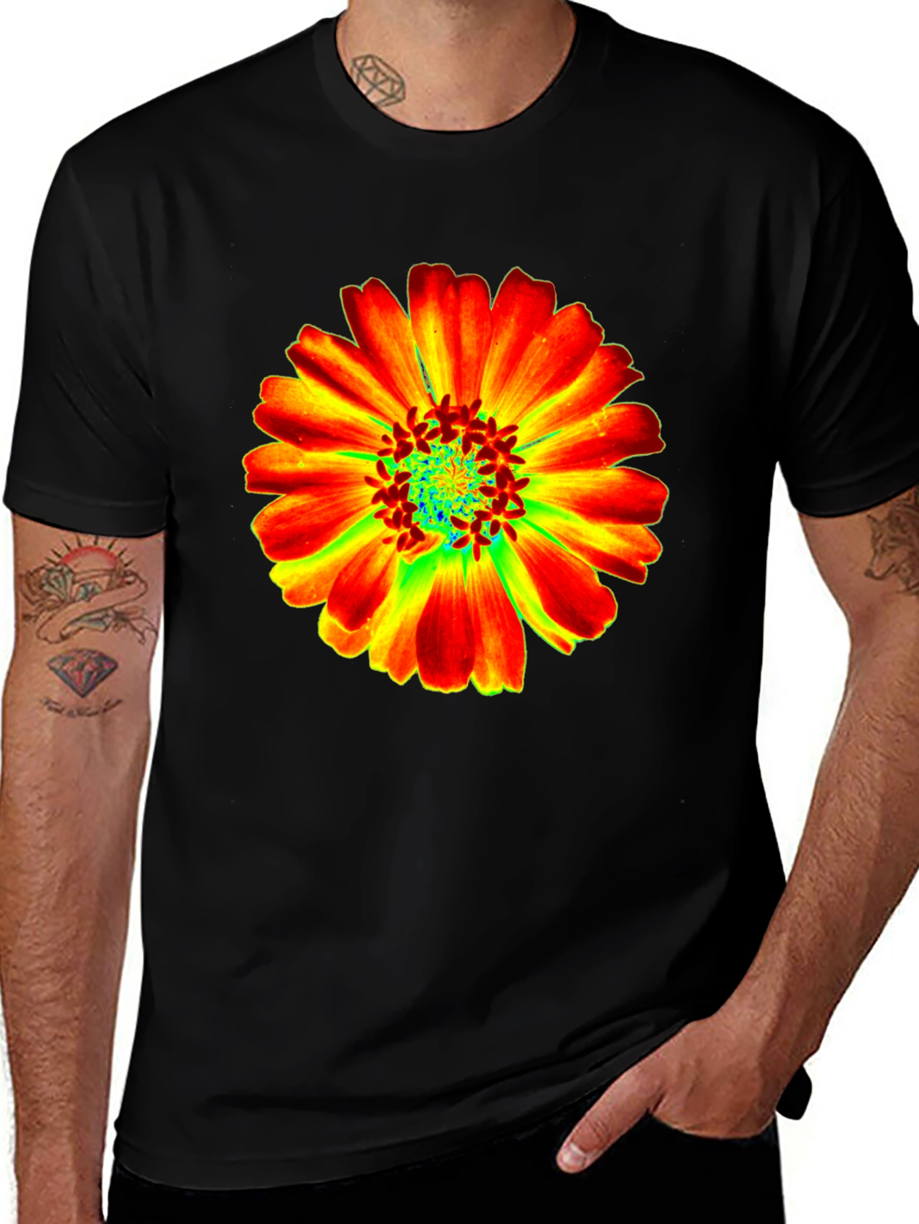 Variant 15 of Vibrant Flower Graphic Black T-Shirt