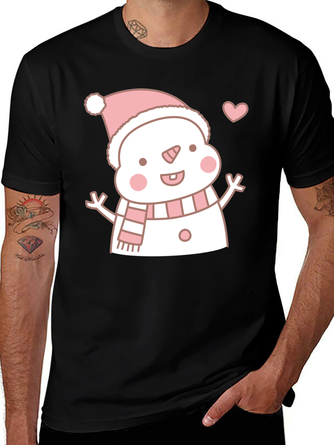 Variant 25 of Cute Snowman Graphic Tee - Black T-Shirt