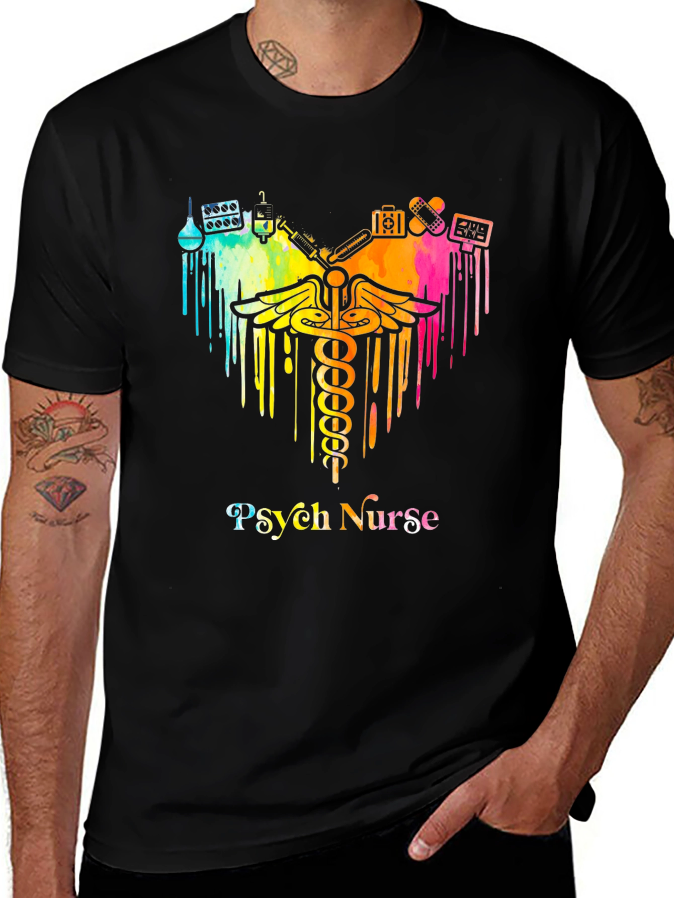 Variant 3 of Psych Nurse Rainbow Caduceus Graphic T-Shirt
