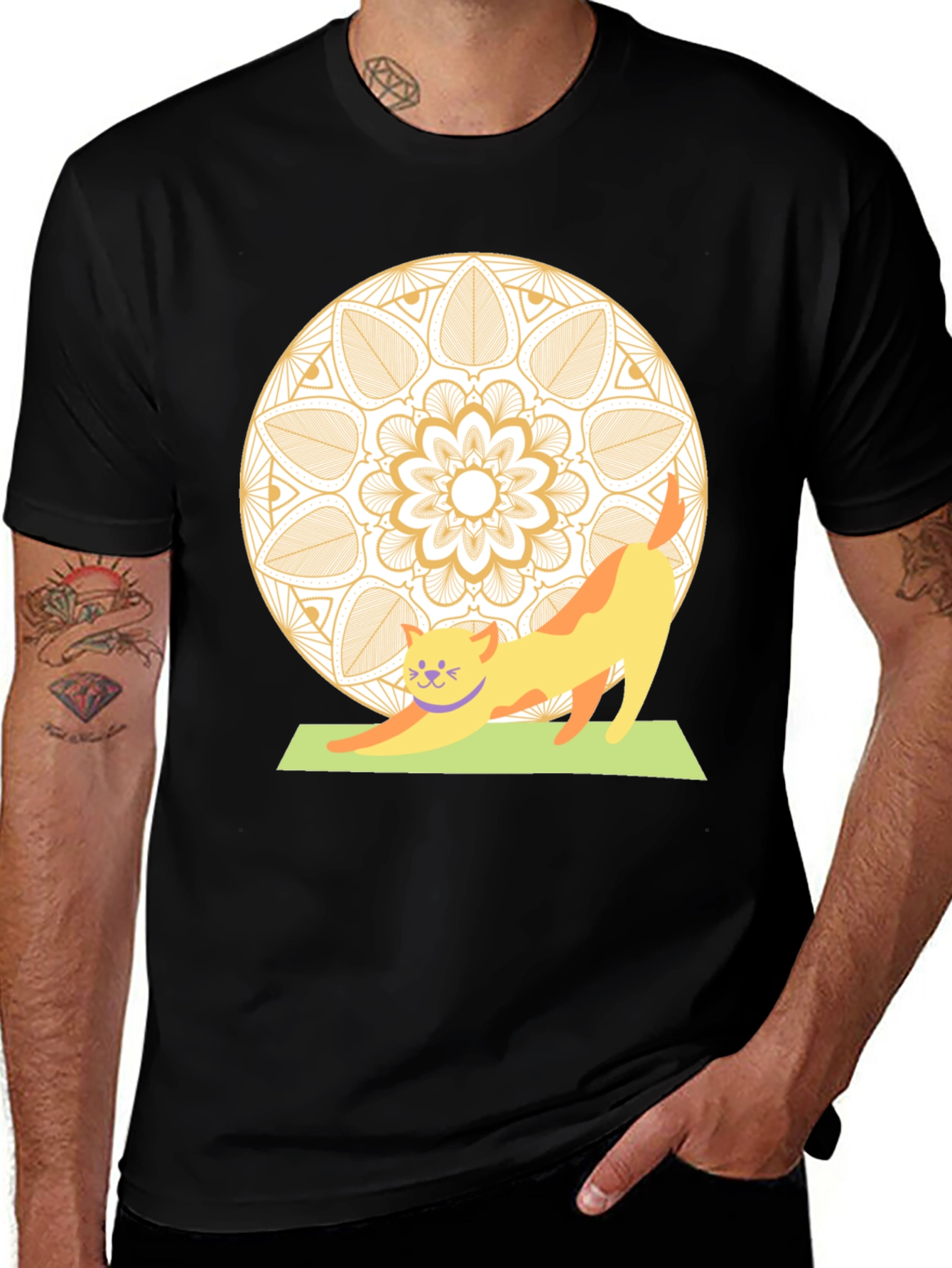 Variant 13 of Yoga Cat T-Shirt - Meditative Mandala Design