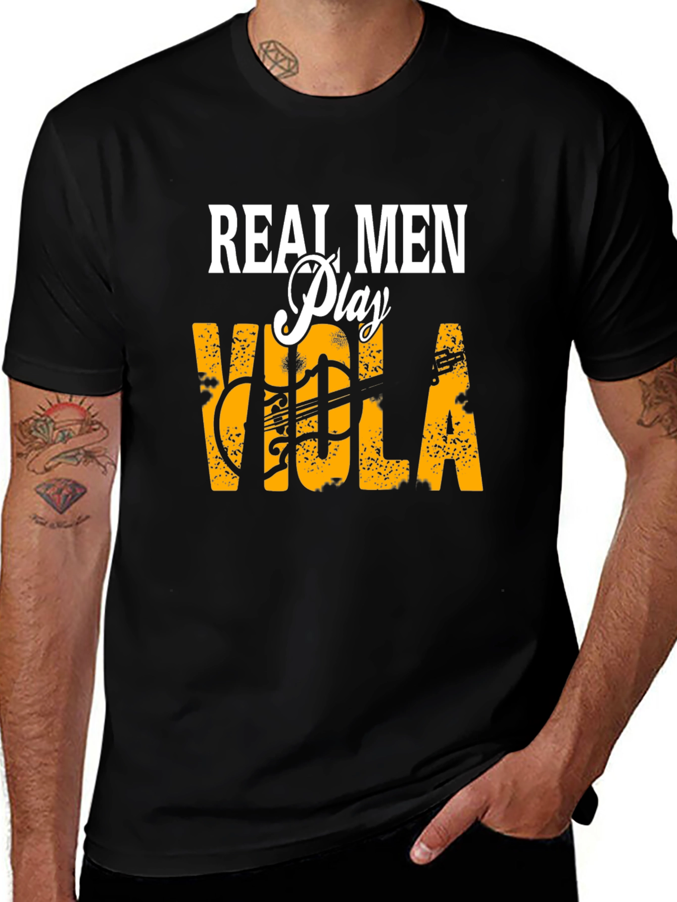 Variant 5 of Real Men Play Viola Black T-Shirt | Musician Apparel