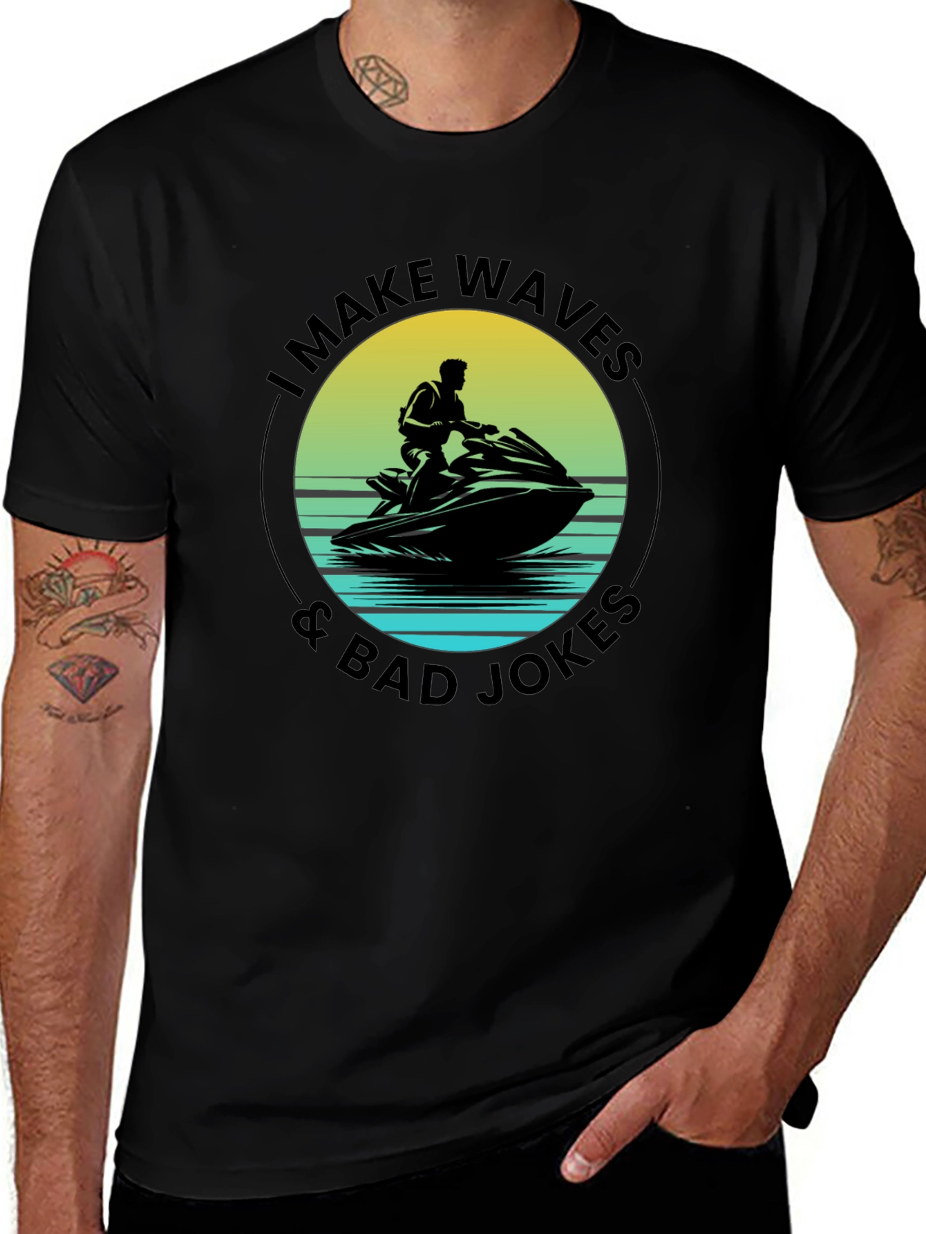 I Make Waves & Bad Jokes T-Shirt - Jet Ski Design
