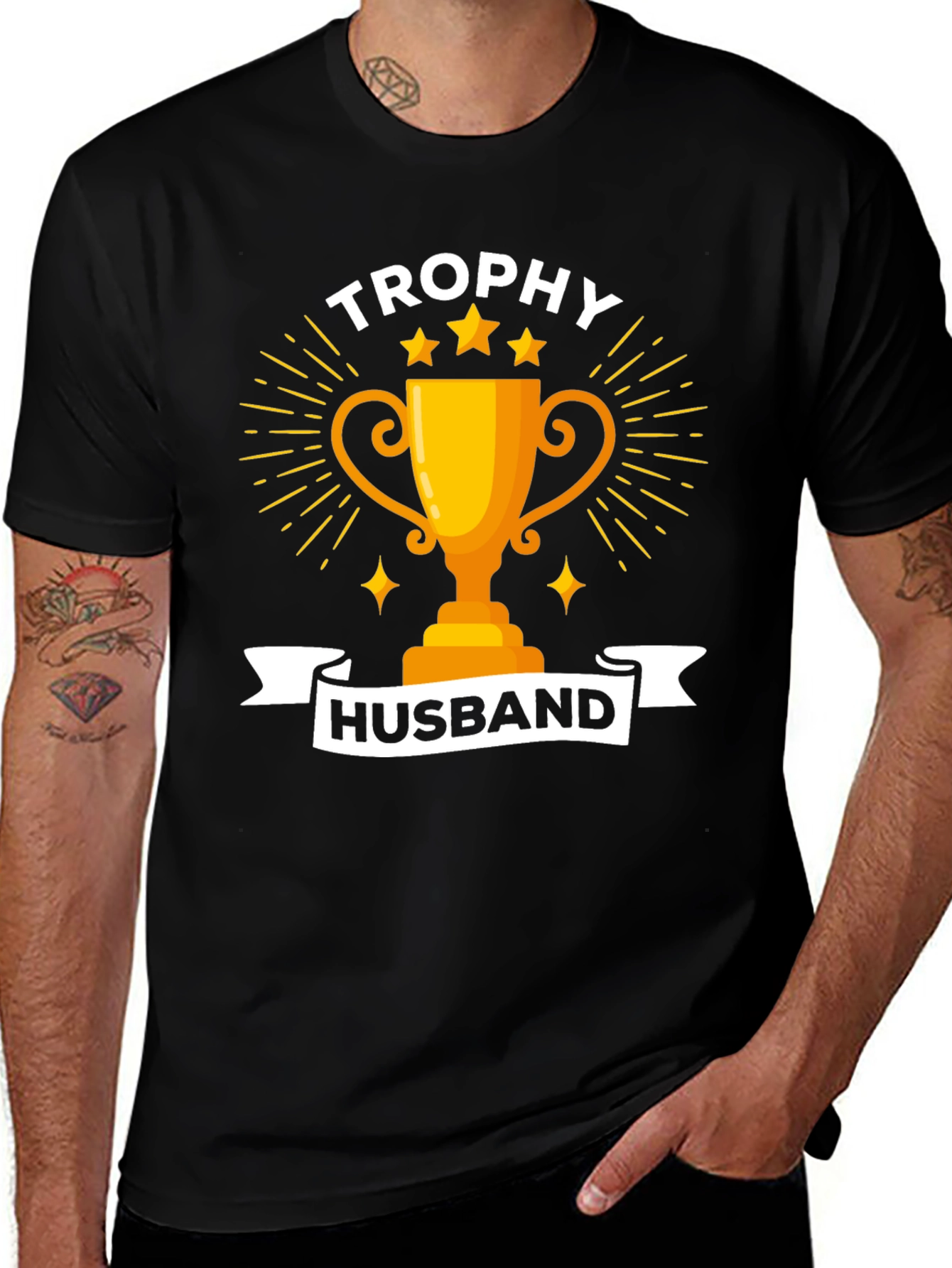 Trophy Husband Graphic Tee - Black Cotton Blend