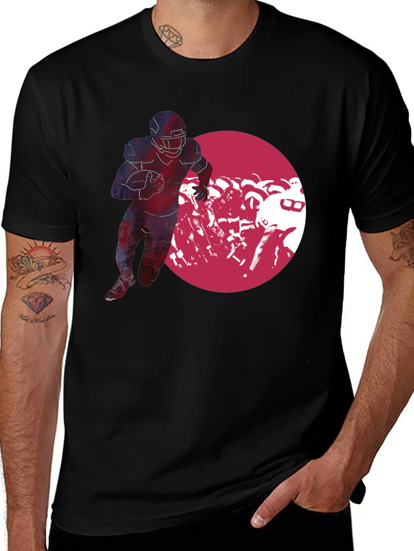 Black Football Player Graphic Black T-Shirt main image
