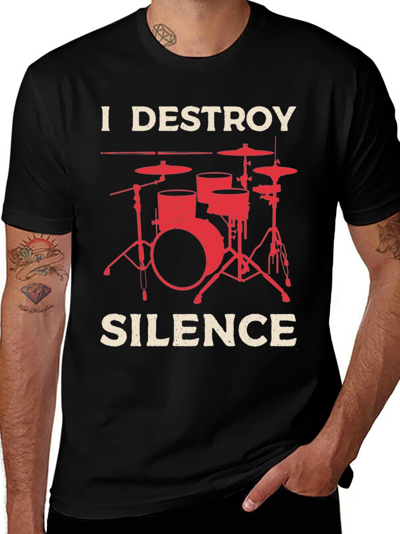 Variant 25 of I Destroy Silence Drummer T-Shirt