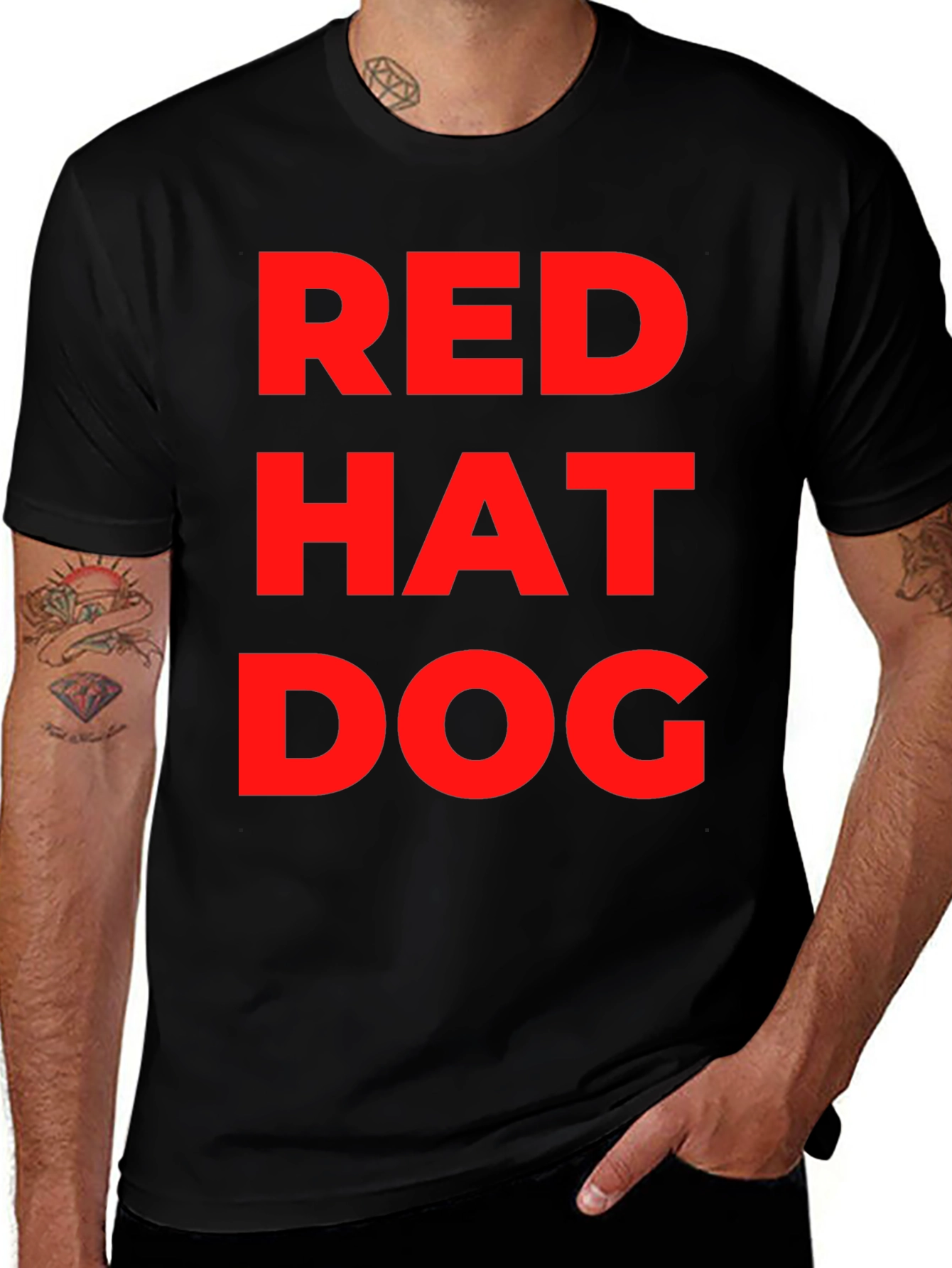 Variant 3 of Red Hat Dog Graphic T-Shirt - Funny Casual Tee