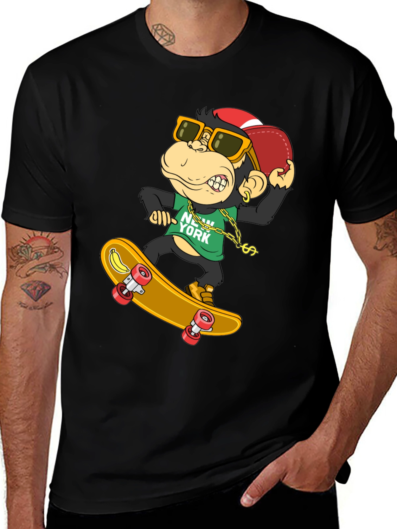 Variant 11 of Cool Monkey Skateboarder T-Shirt - Black