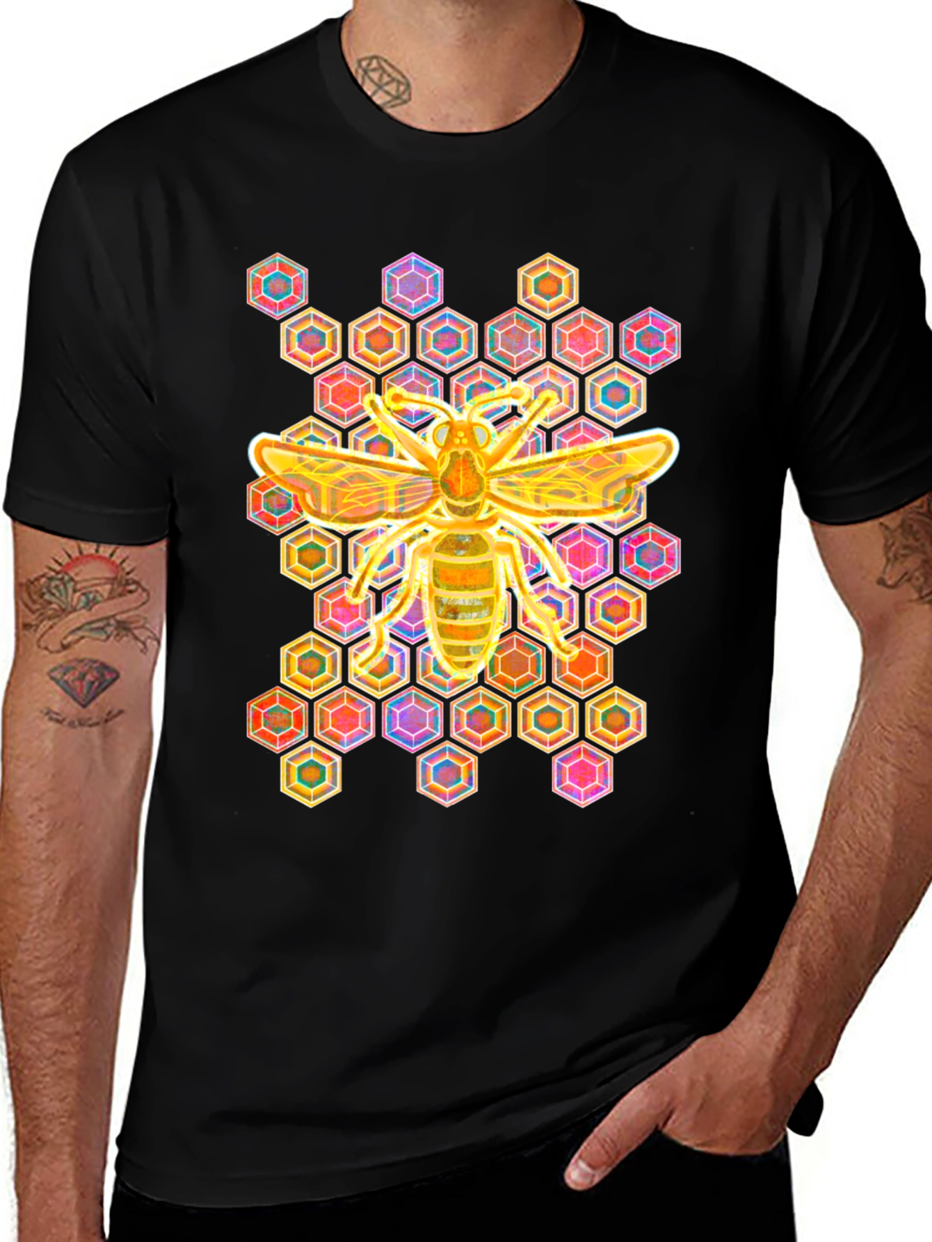 Variant 4 of Honeycomb Bee Graphic Tee - Unique Design
