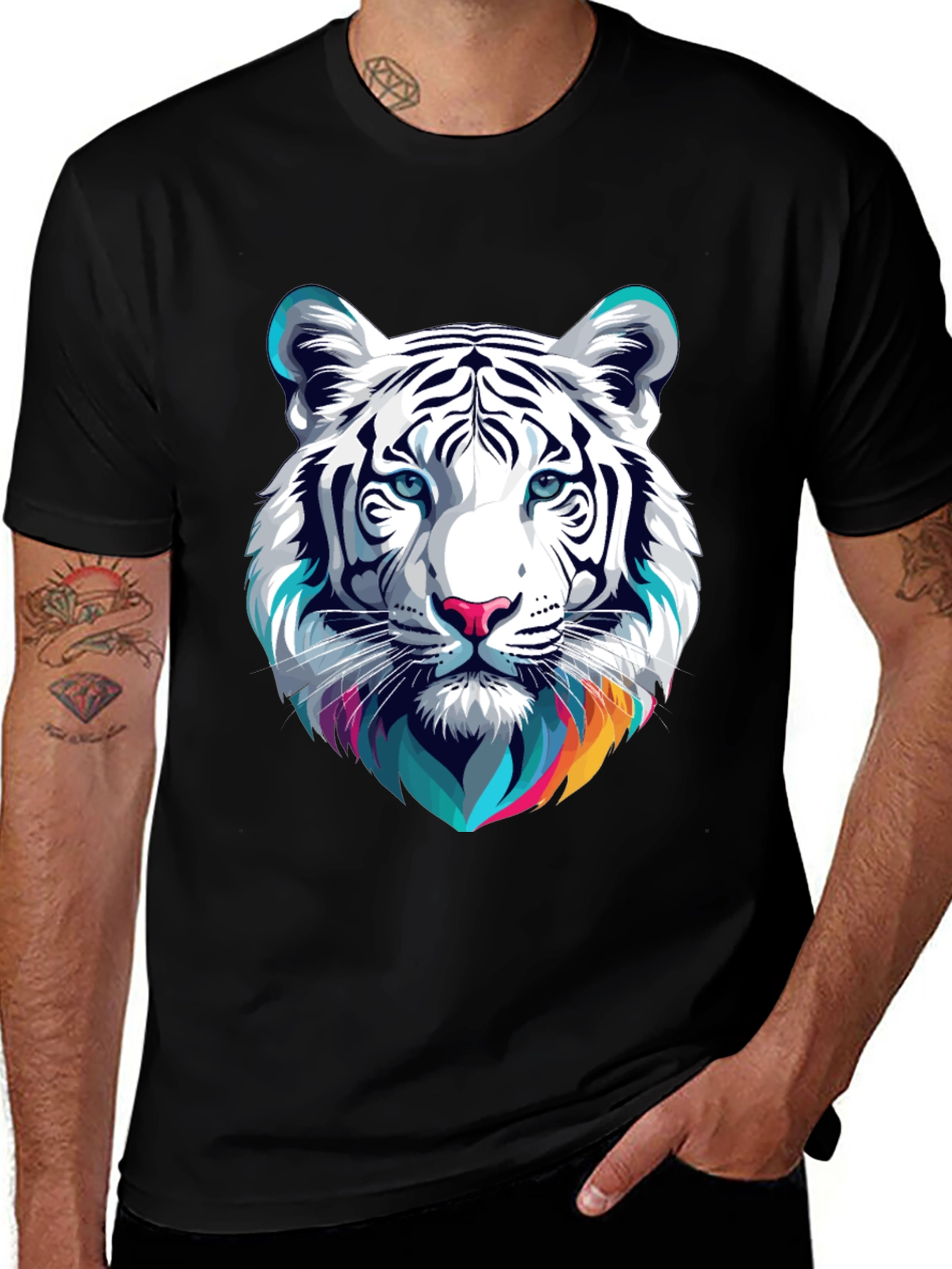 Variant 12 of Vibrant Tiger Graphic Tee - Stylish Black Cotton Shirt