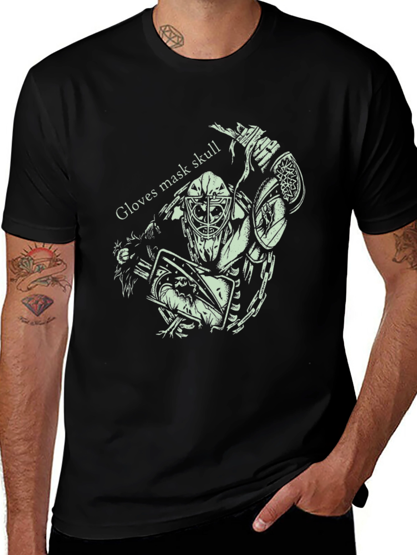 Variant 29 of Men's Black Graphic Tee: Hockey Skull Design