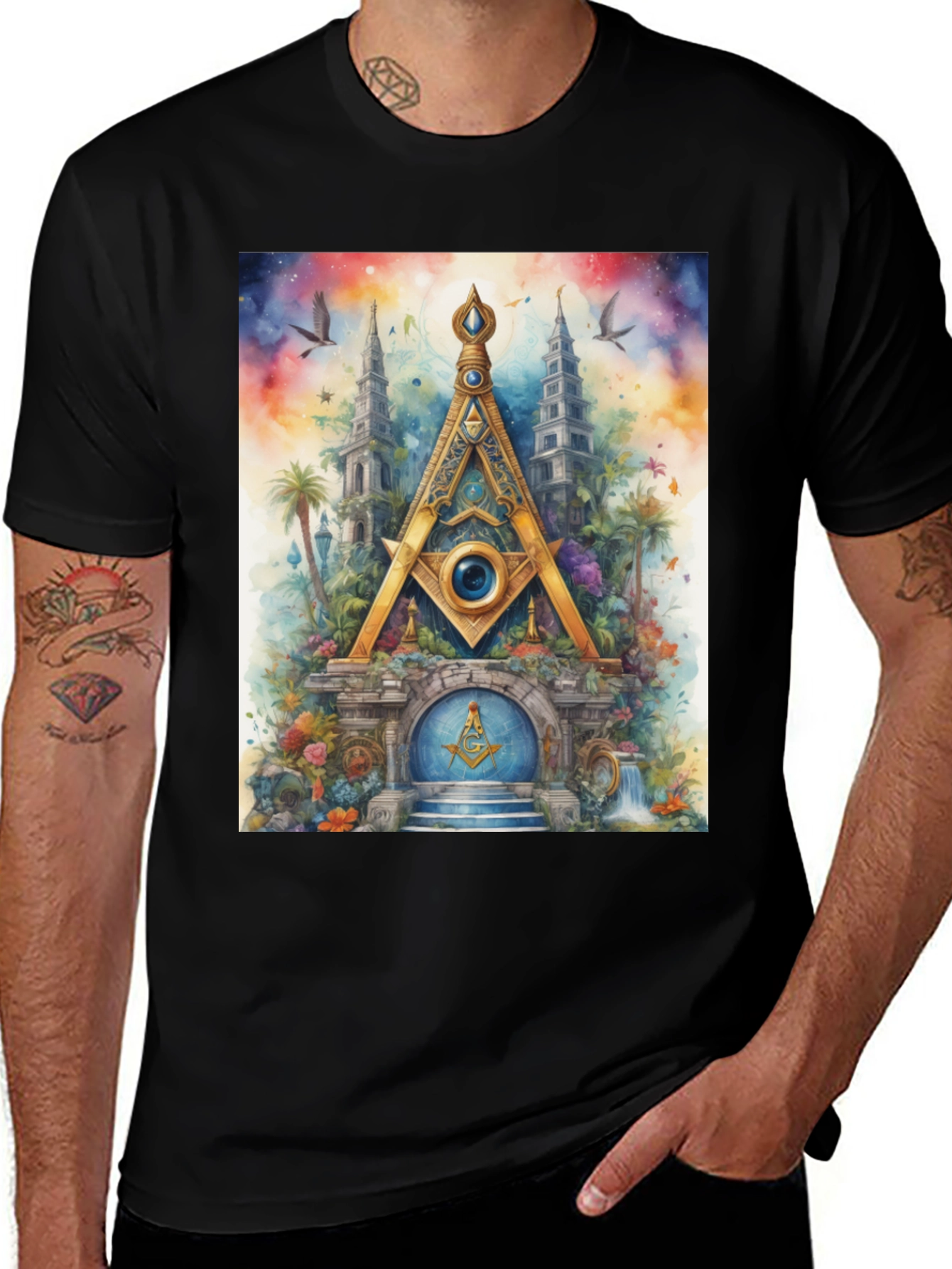 Variant 16 of Masonic Symbol Graphic Tee - Unique Artistic Design