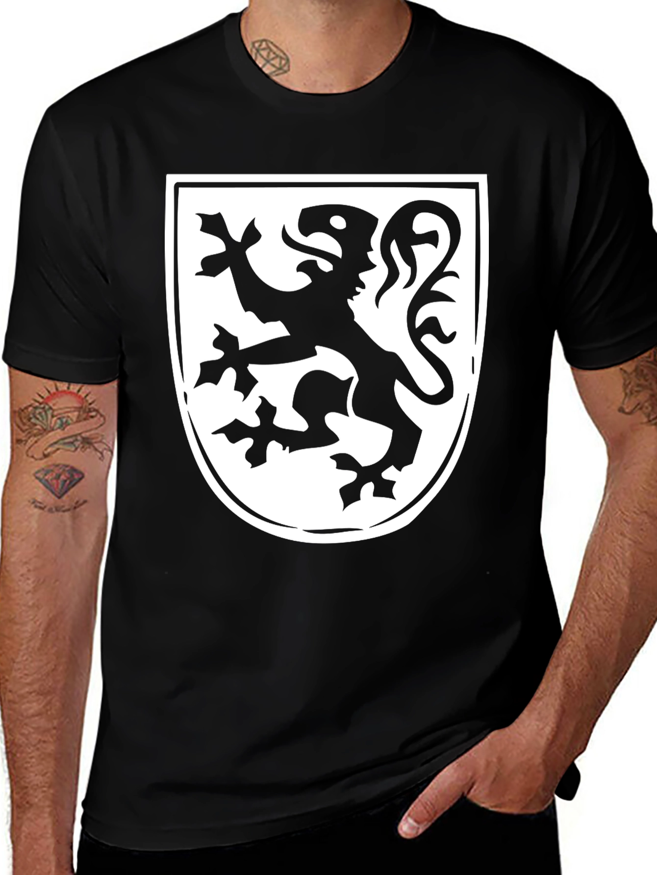 Black T-Shirt with Heraldic Lion Shield